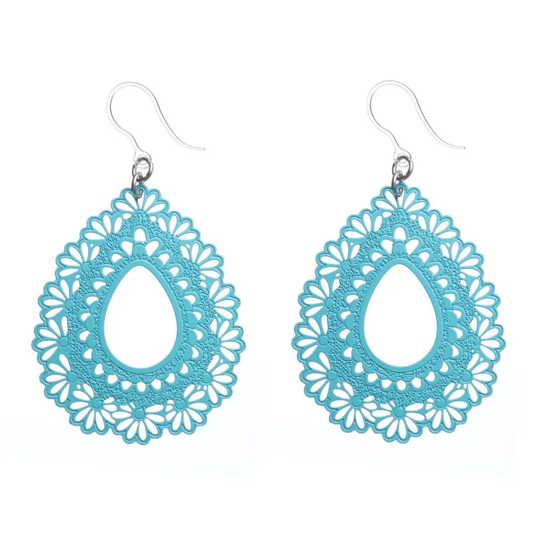 Lacey Floral Teardrop Dangles Hypoallergenic Earrings for Sensitive Ears Made with Plastic Posts
