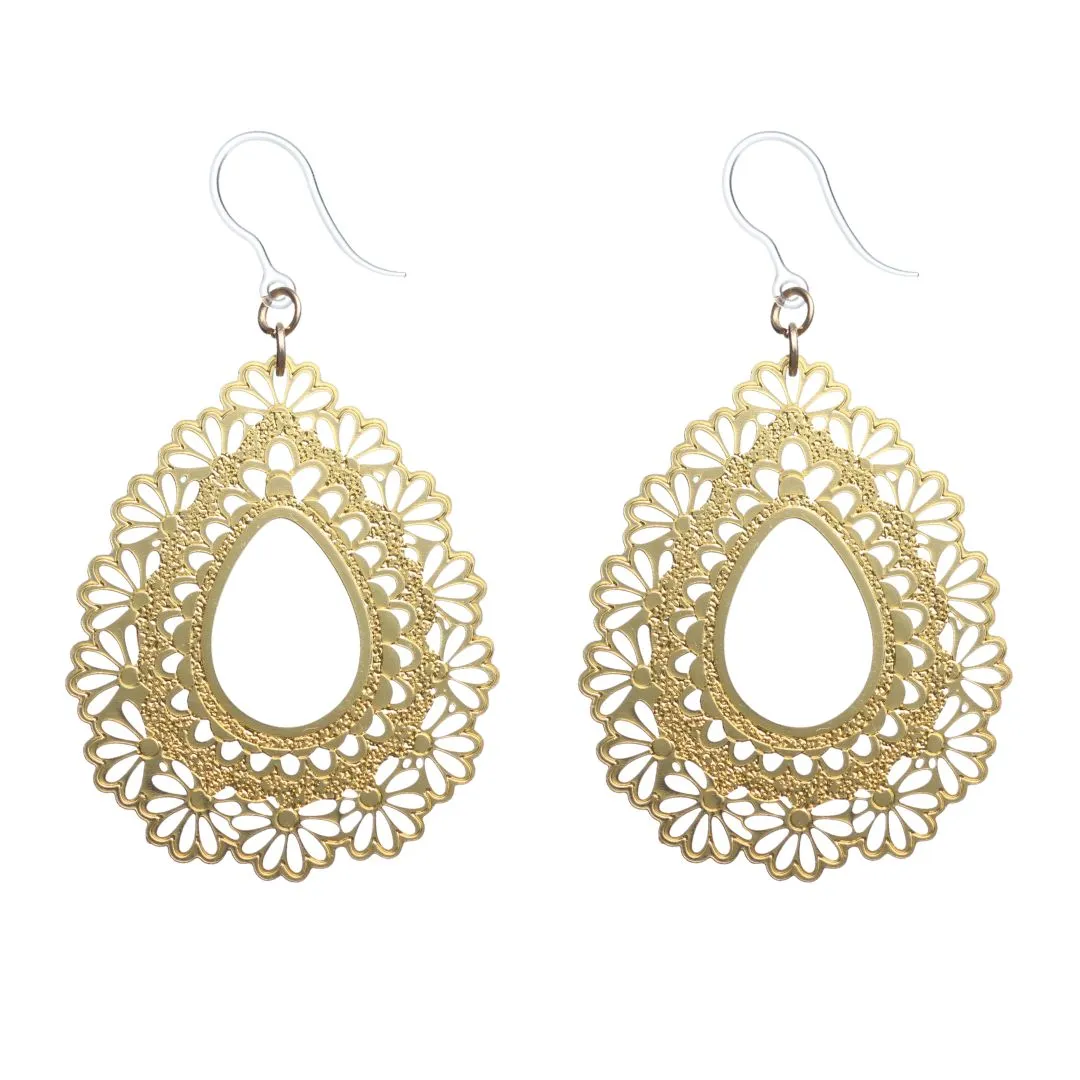 Lacey Floral Teardrop Dangles Hypoallergenic Earrings for Sensitive Ears Made with Plastic Posts
