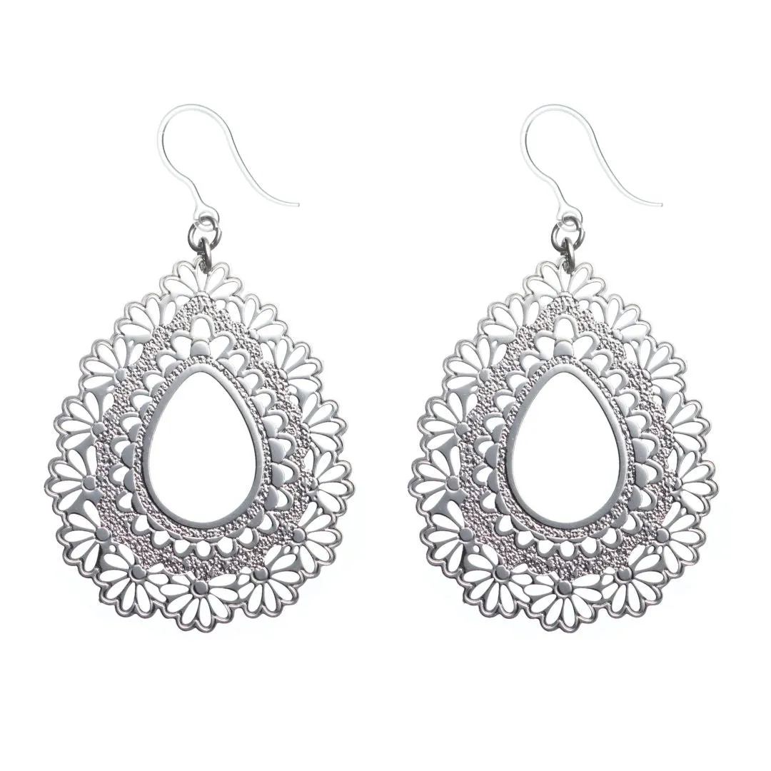 Lacey Floral Teardrop Dangles Hypoallergenic Earrings for Sensitive Ears Made with Plastic Posts