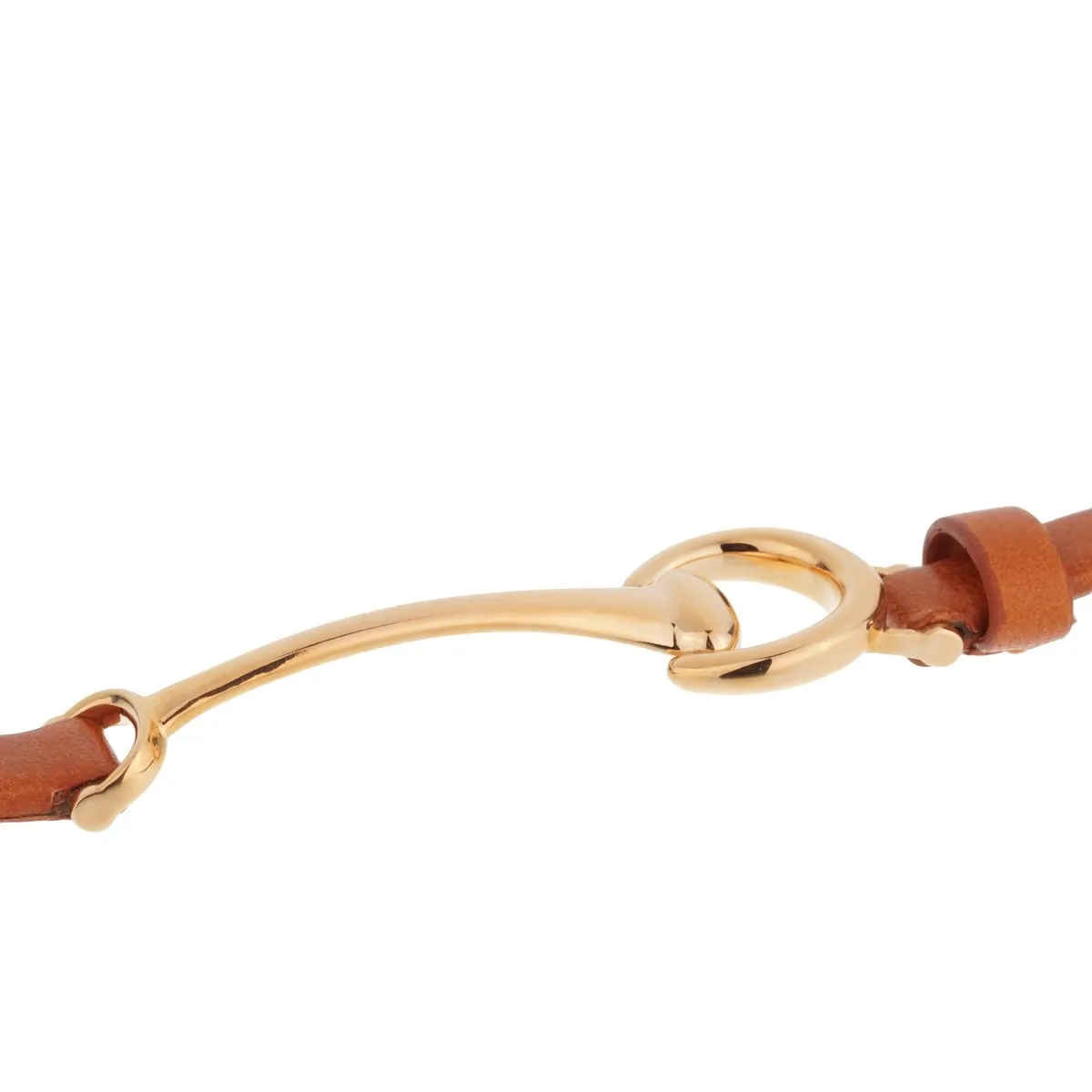 Ladies Rose Gold Brown Leather Horsebit Bracelet