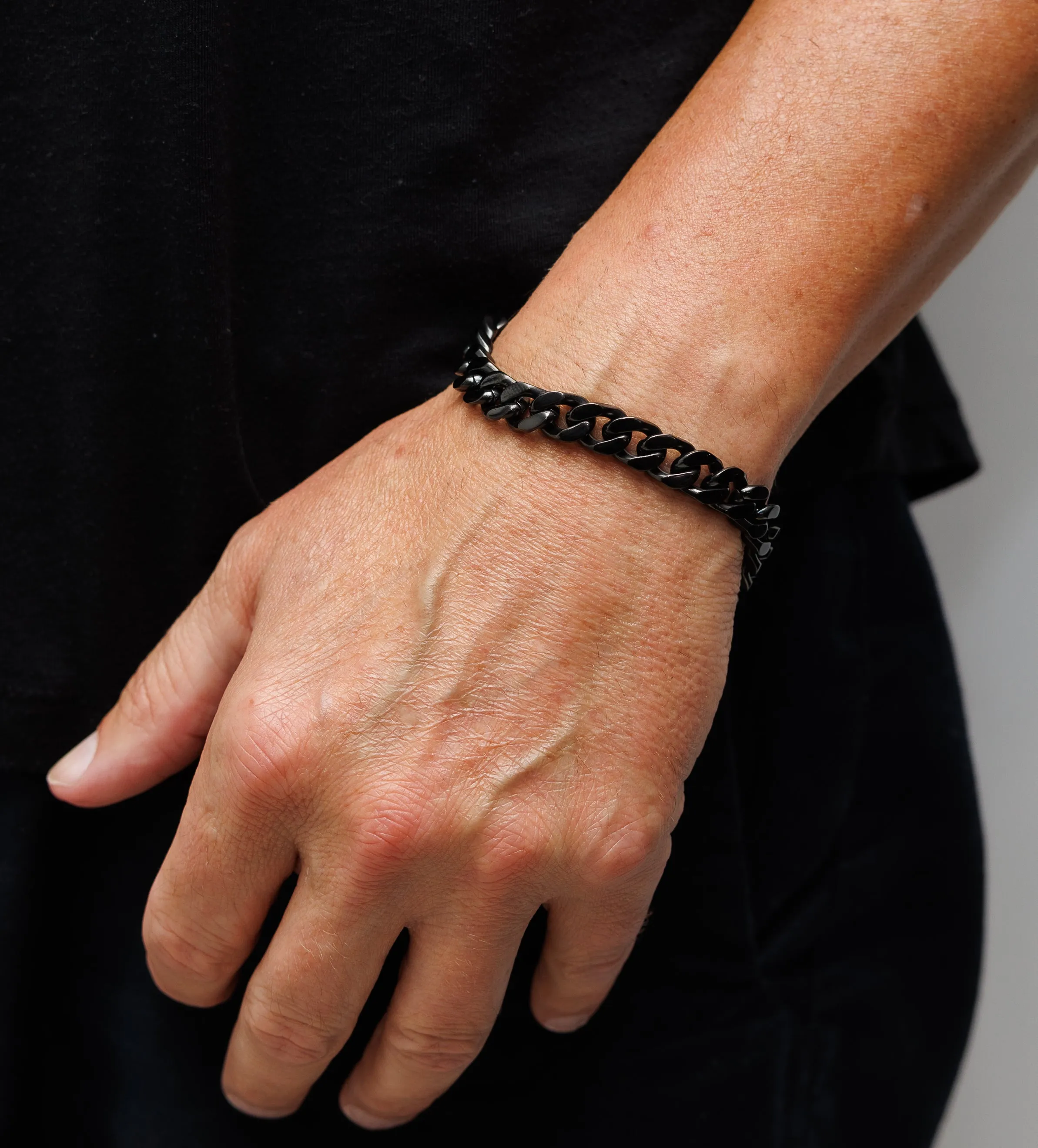 Large Black Stainless Steel Chain Link Bracelet