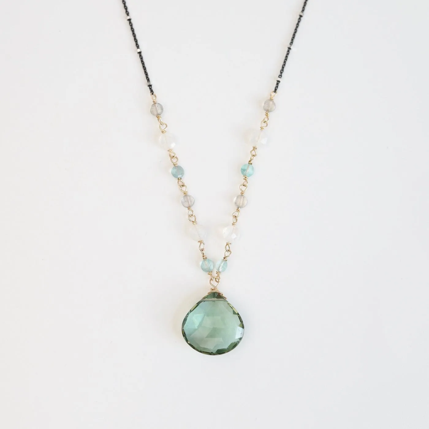 Large Green Amethyst Drop Necklace