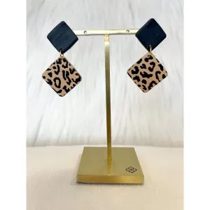 Leopard Square Dangle Earrings