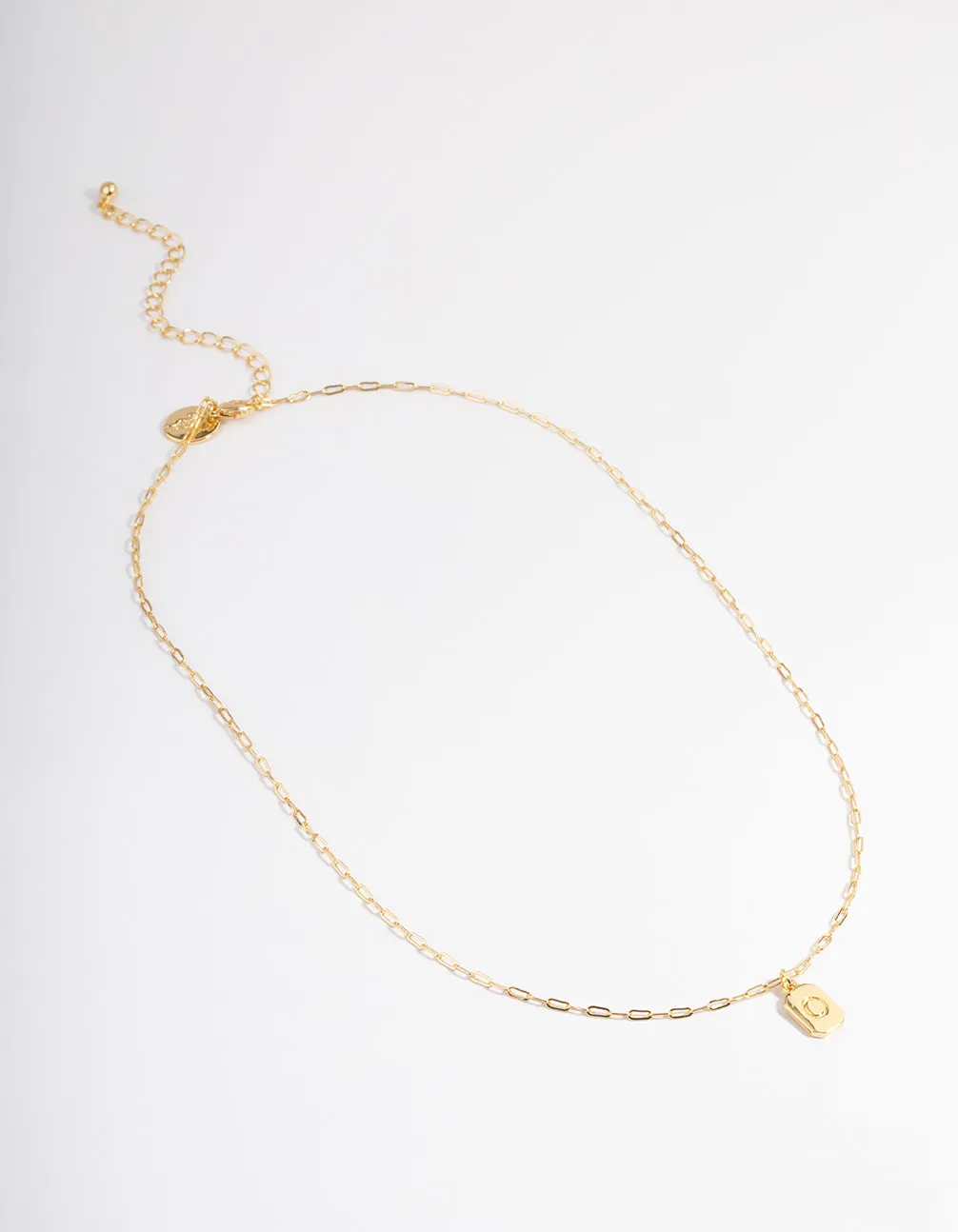 Letter O Gold Plated Rectangle Pendant Initial Necklace