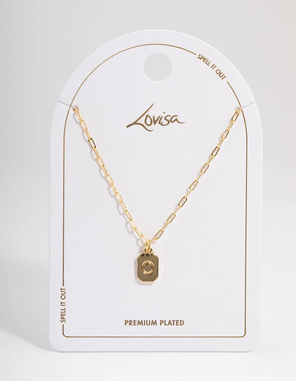 Letter O Gold Plated Rectangle Pendant Initial Necklace