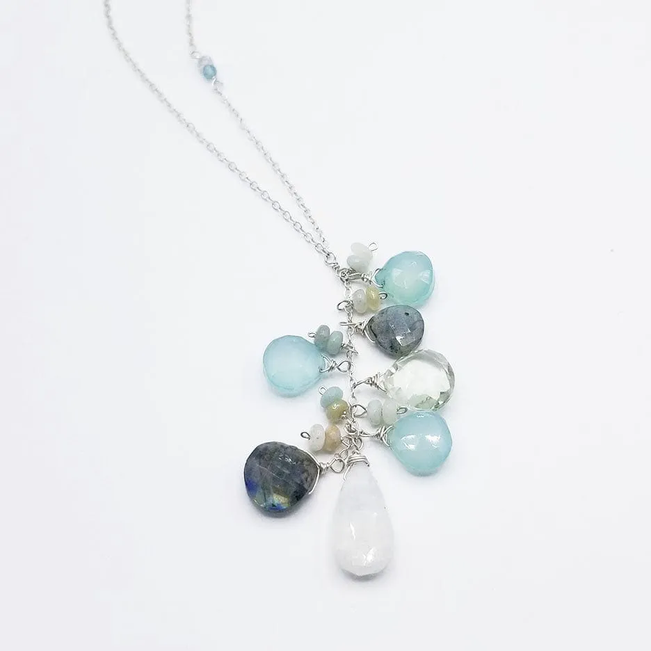 Long Sterling Silver & Moonstone Chalcedony Stone Drop