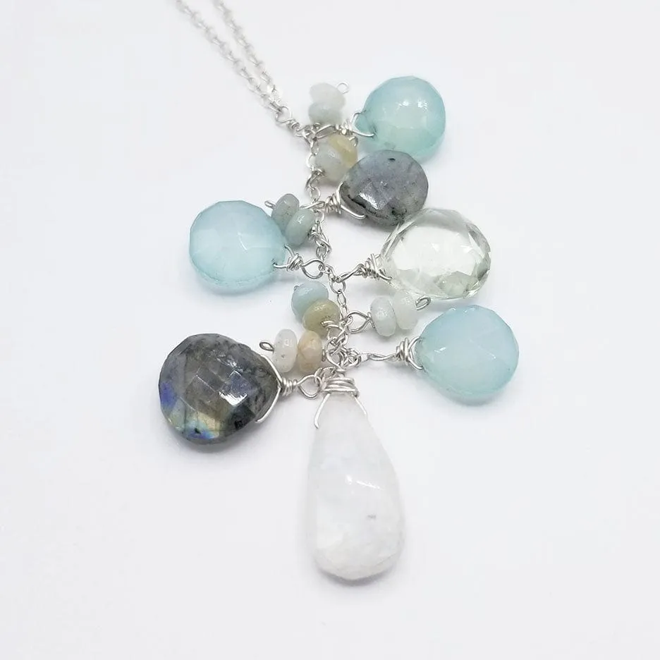 Long Sterling Silver & Moonstone Chalcedony Stone Drop