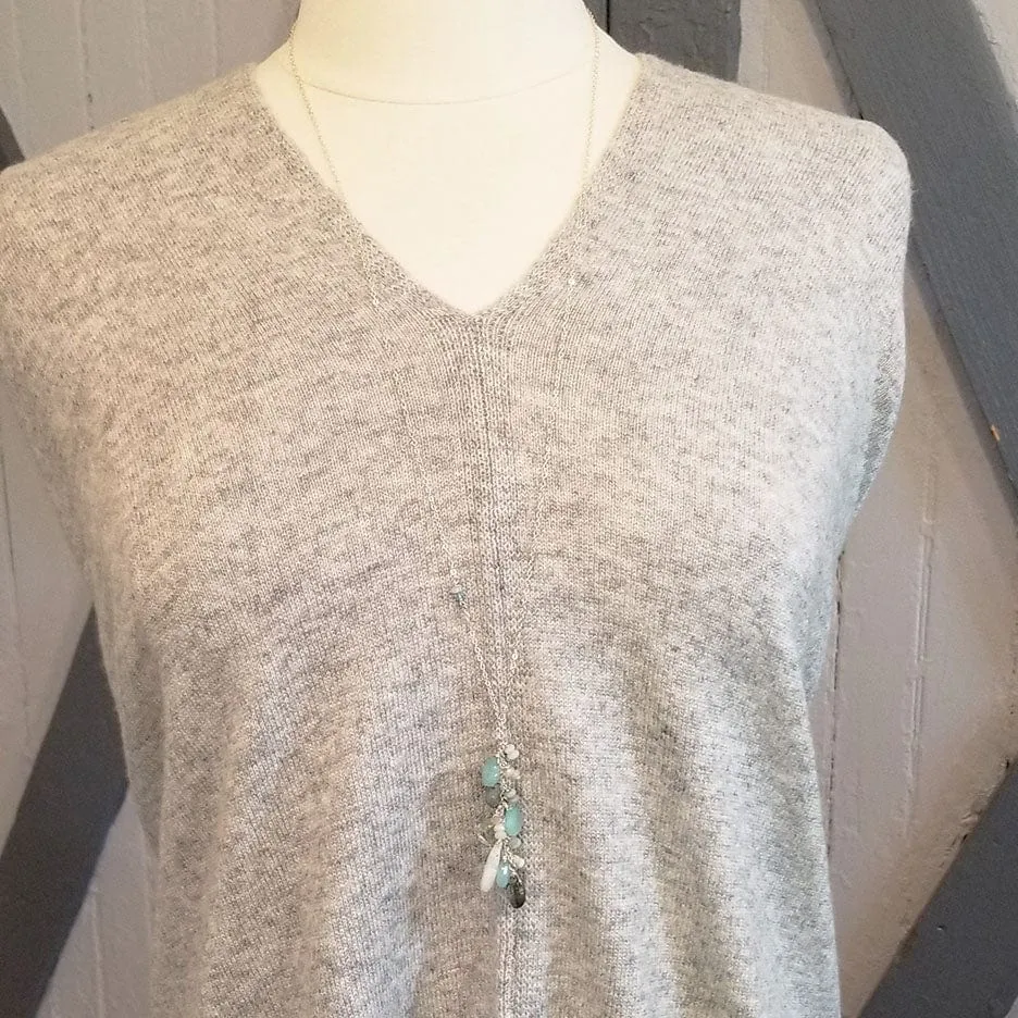 Long Sterling Silver & Moonstone Chalcedony Stone Drop