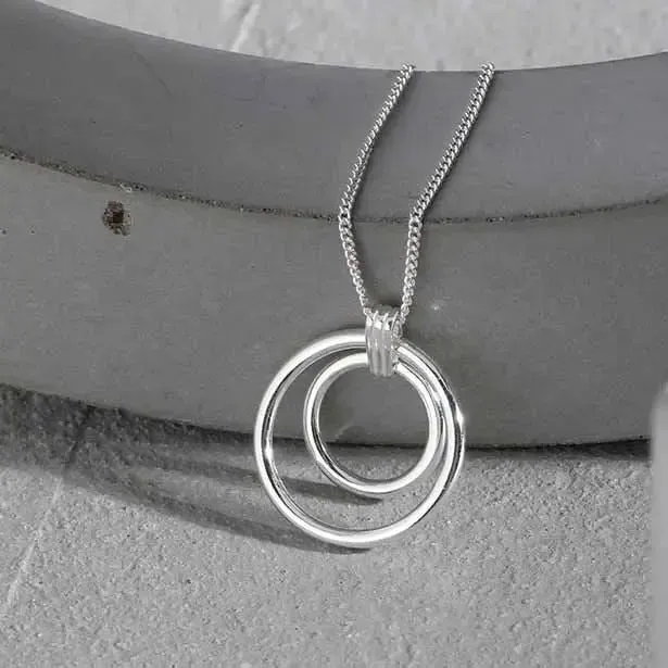 LOVCIA Simple Daughter Circle Rings 925 Sterling Silver Necklace