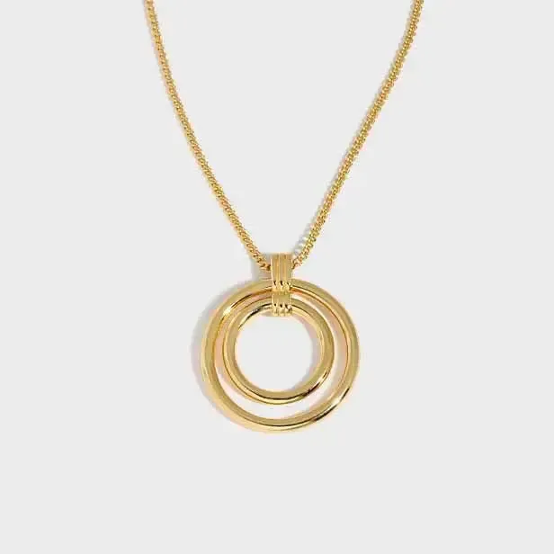 LOVCIA Simple Daughter Circle Rings 925 Sterling Silver Necklace