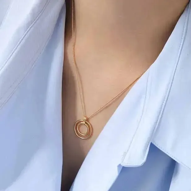 LOVCIA Simple Daughter Circle Rings 925 Sterling Silver Necklace