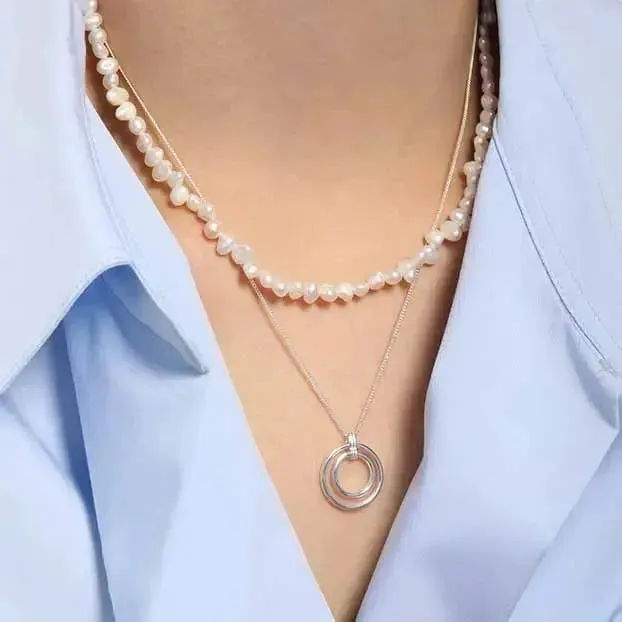 LOVCIA Simple Daughter Circle Rings 925 Sterling Silver Necklace