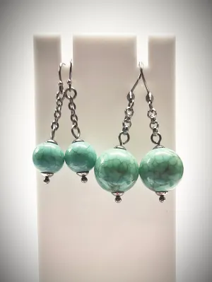 Matching greenish turquoise colour bead earrings for mother and daughter