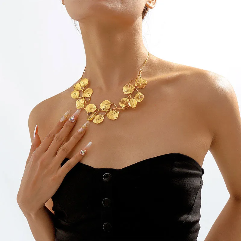 Metallic Leaf Shaped Unique Necklace