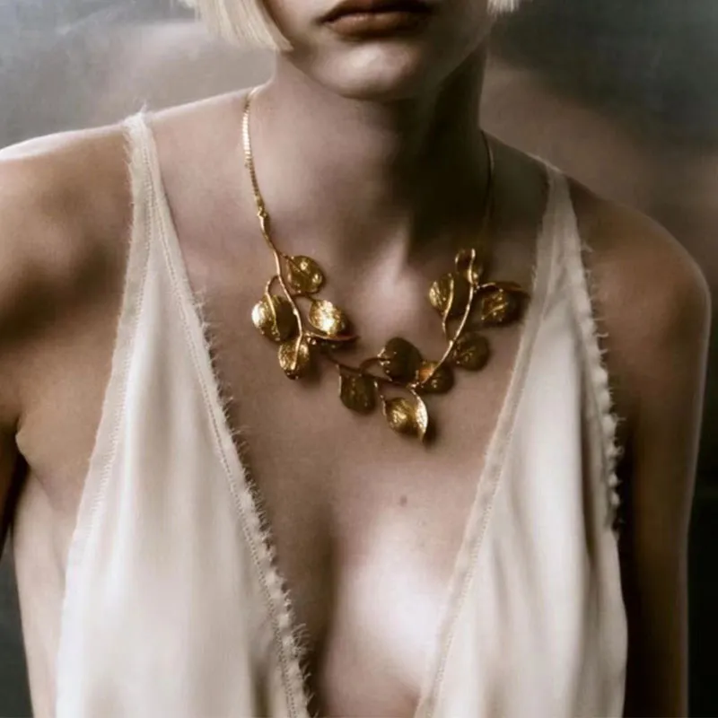 Metallic Leaf Shaped Unique Necklace