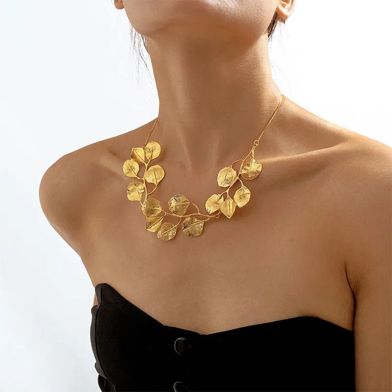 Metallic Leaf Shaped Unique Necklace