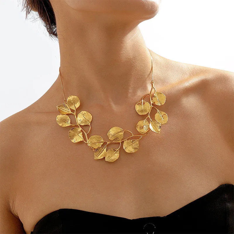 Metallic Leaf Shaped Unique Necklace