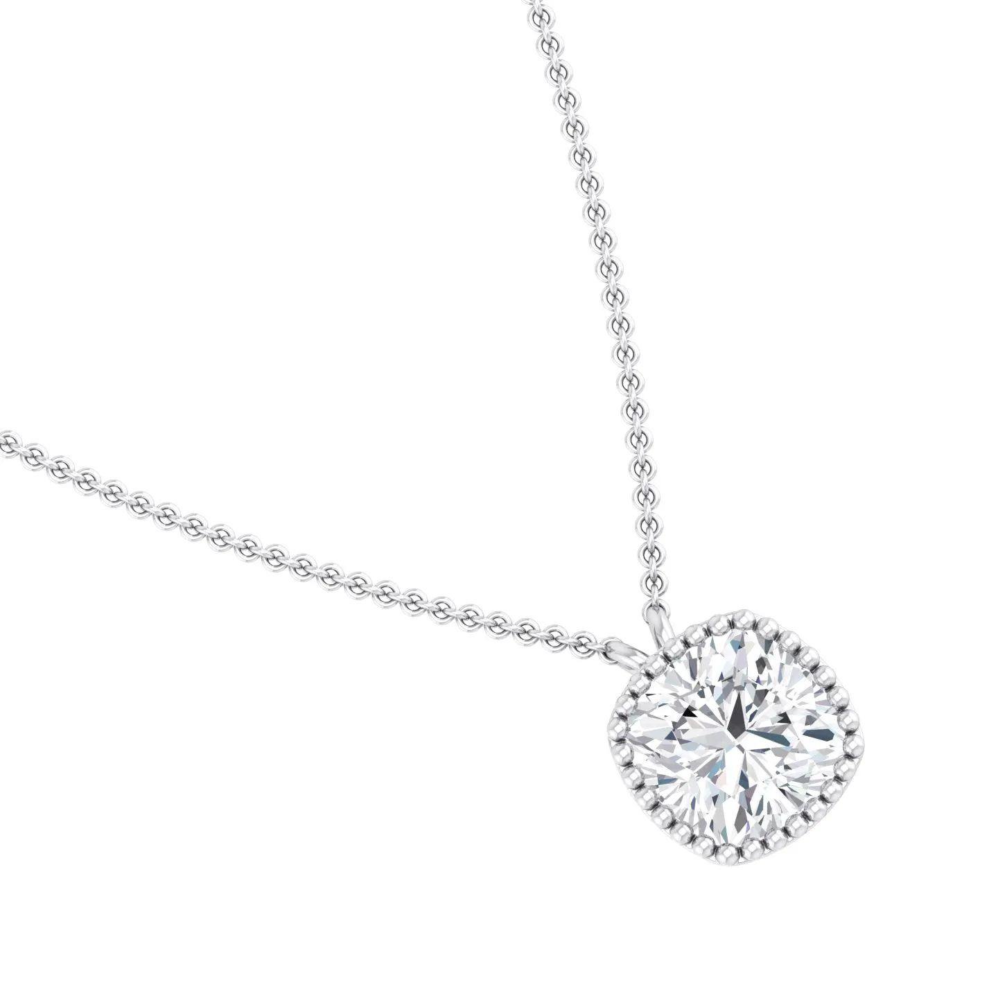Milgrain Bezel Cushion Lab Grown Diamond Pendant