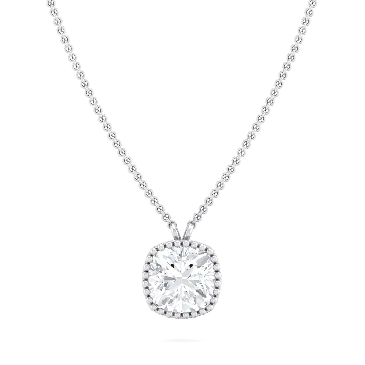 Milgrain Bezel Cushion Lab Grown Diamond Pendant
