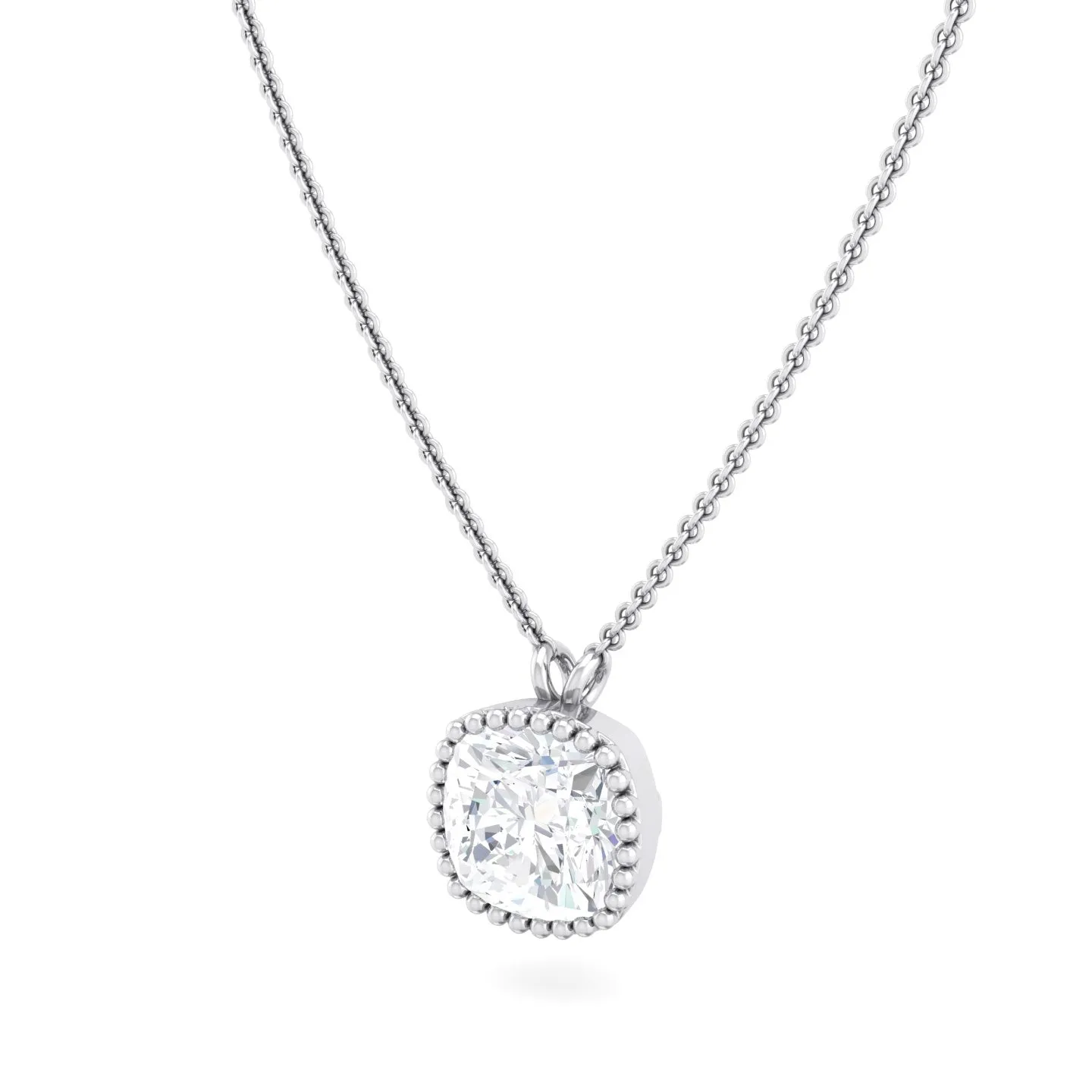 Milgrain Bezel Cushion Lab Grown Diamond Pendant