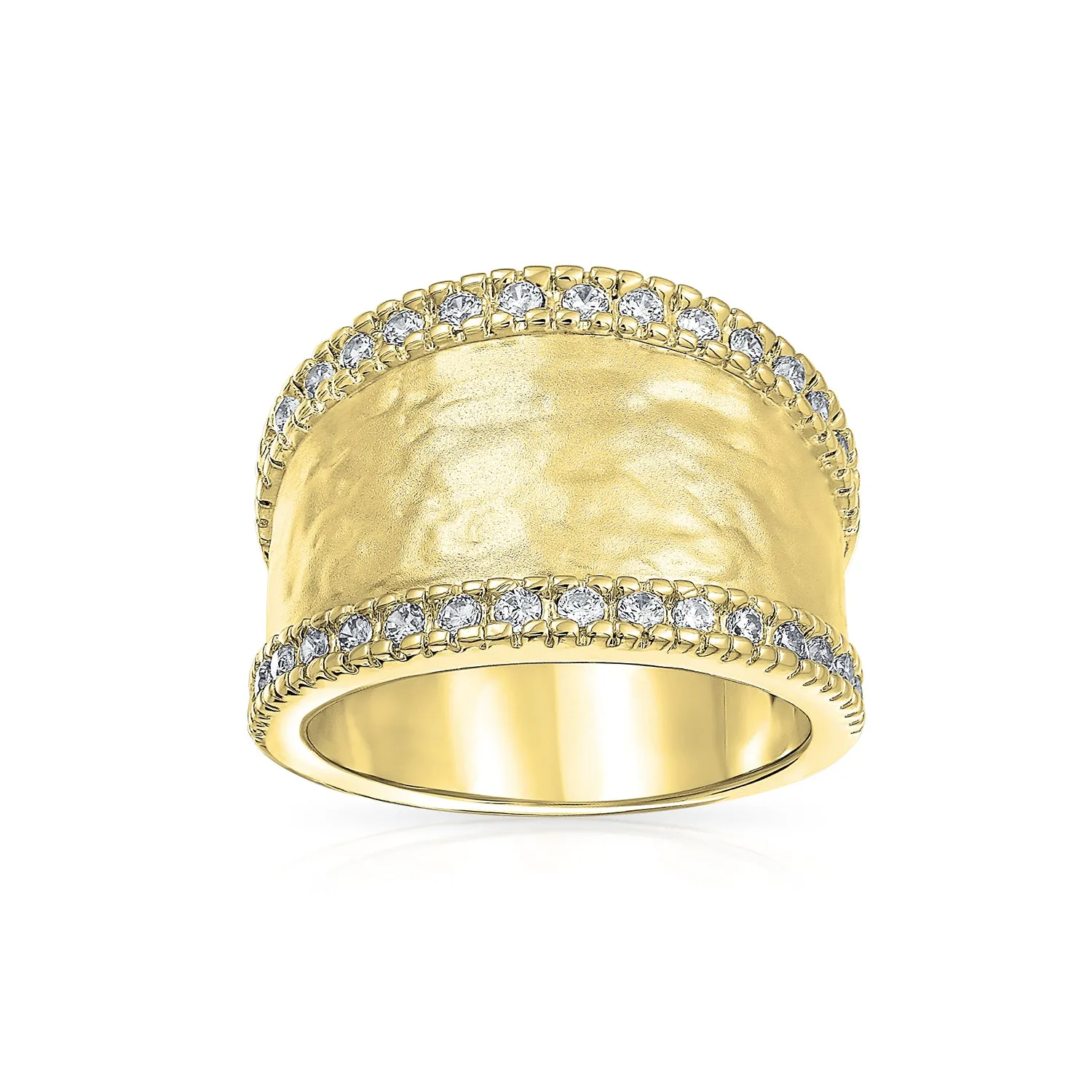 Modern Geometric Cocktail Statement Ring with CZ Accents 14K Gold Plated Brass