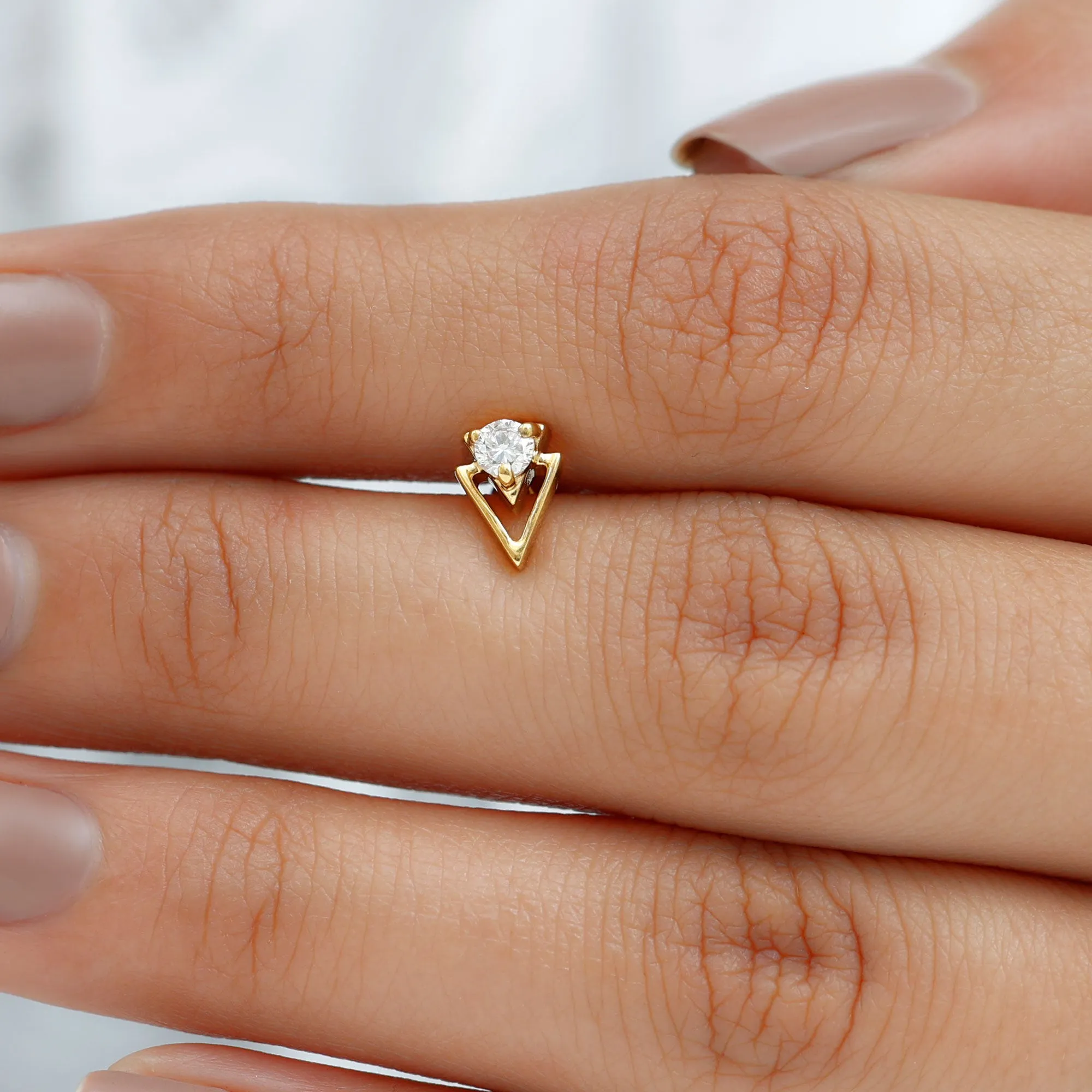Moissanite Triangle Geometric Tragus Earring in Gold