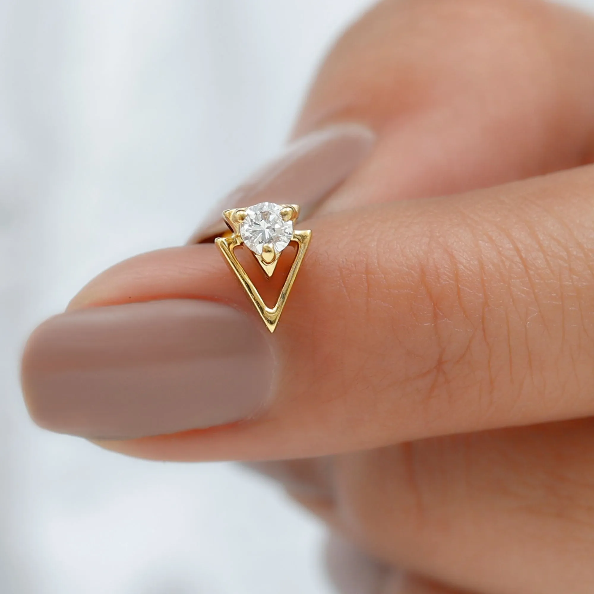 Moissanite Triangle Geometric Tragus Earring in Gold