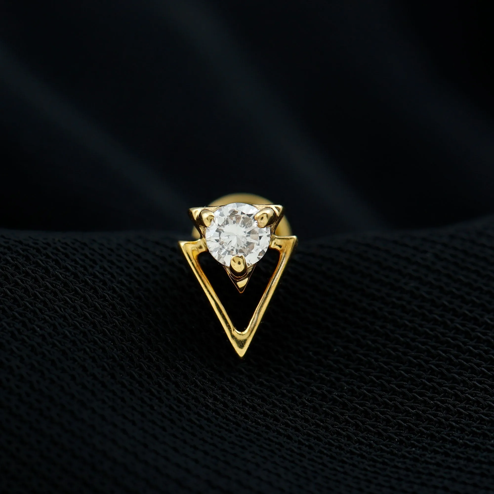 Moissanite Triangle Geometric Tragus Earring in Gold