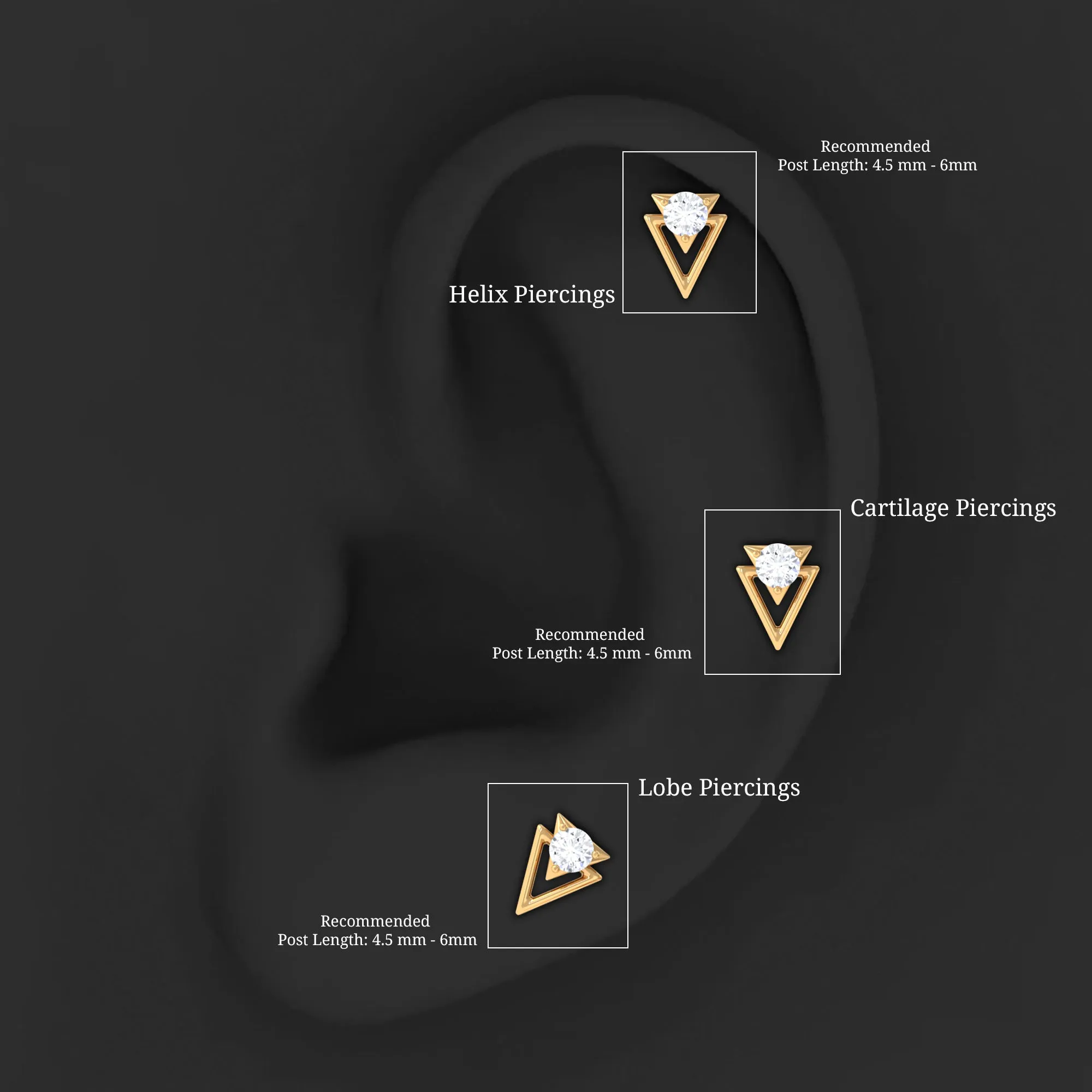 Moissanite Triangle Geometric Tragus Earring in Gold