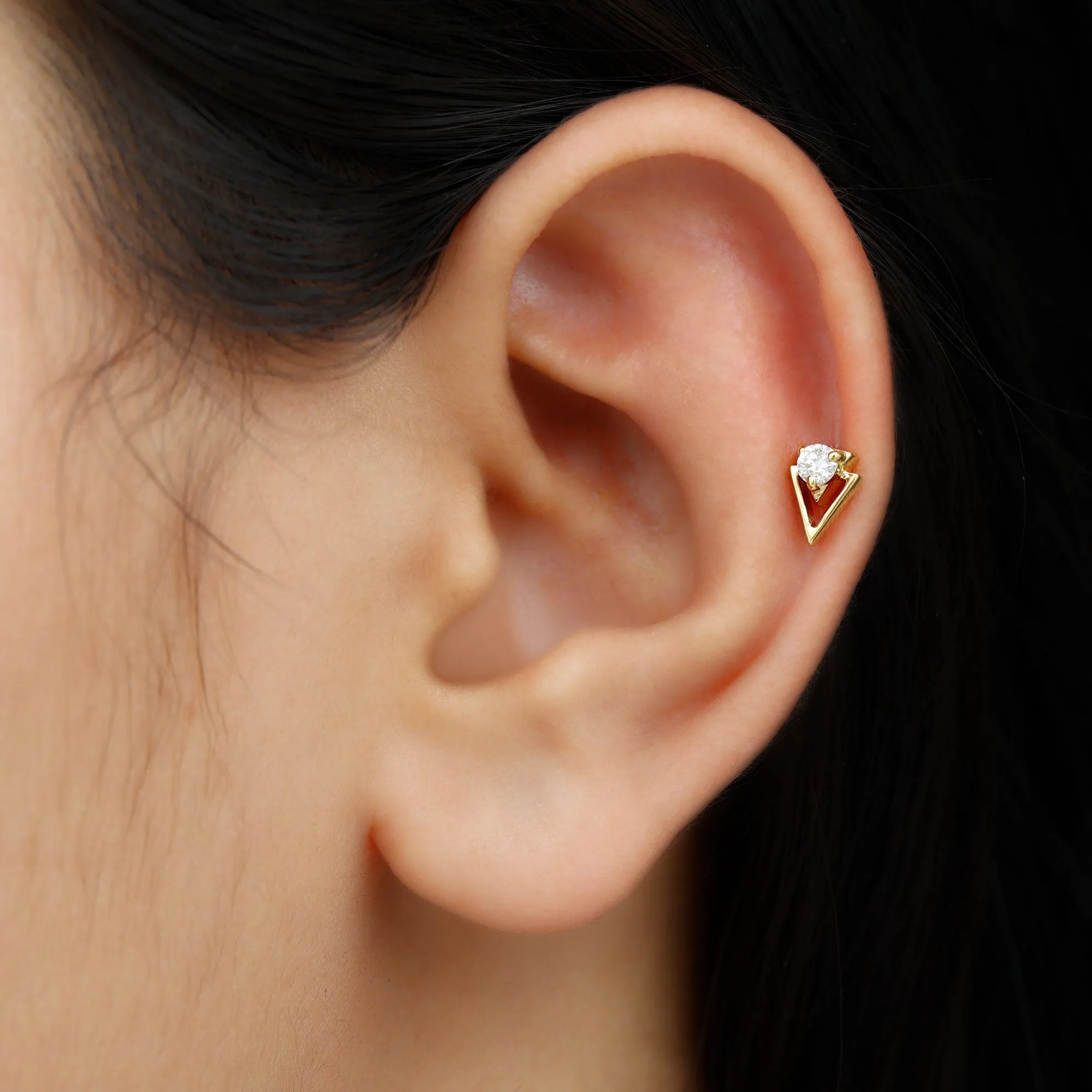 Moissanite Triangle Geometric Tragus Earring in Gold