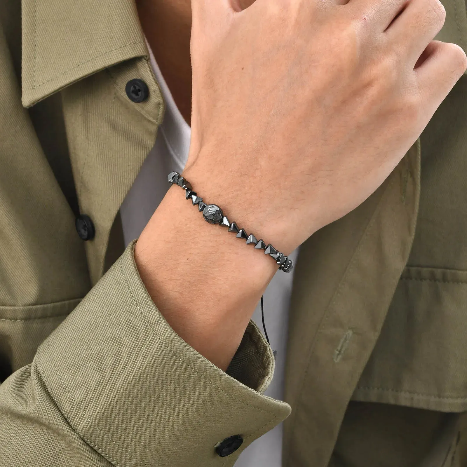 Mprainbow Hematite Rose Charm Bracelets for Men Boys