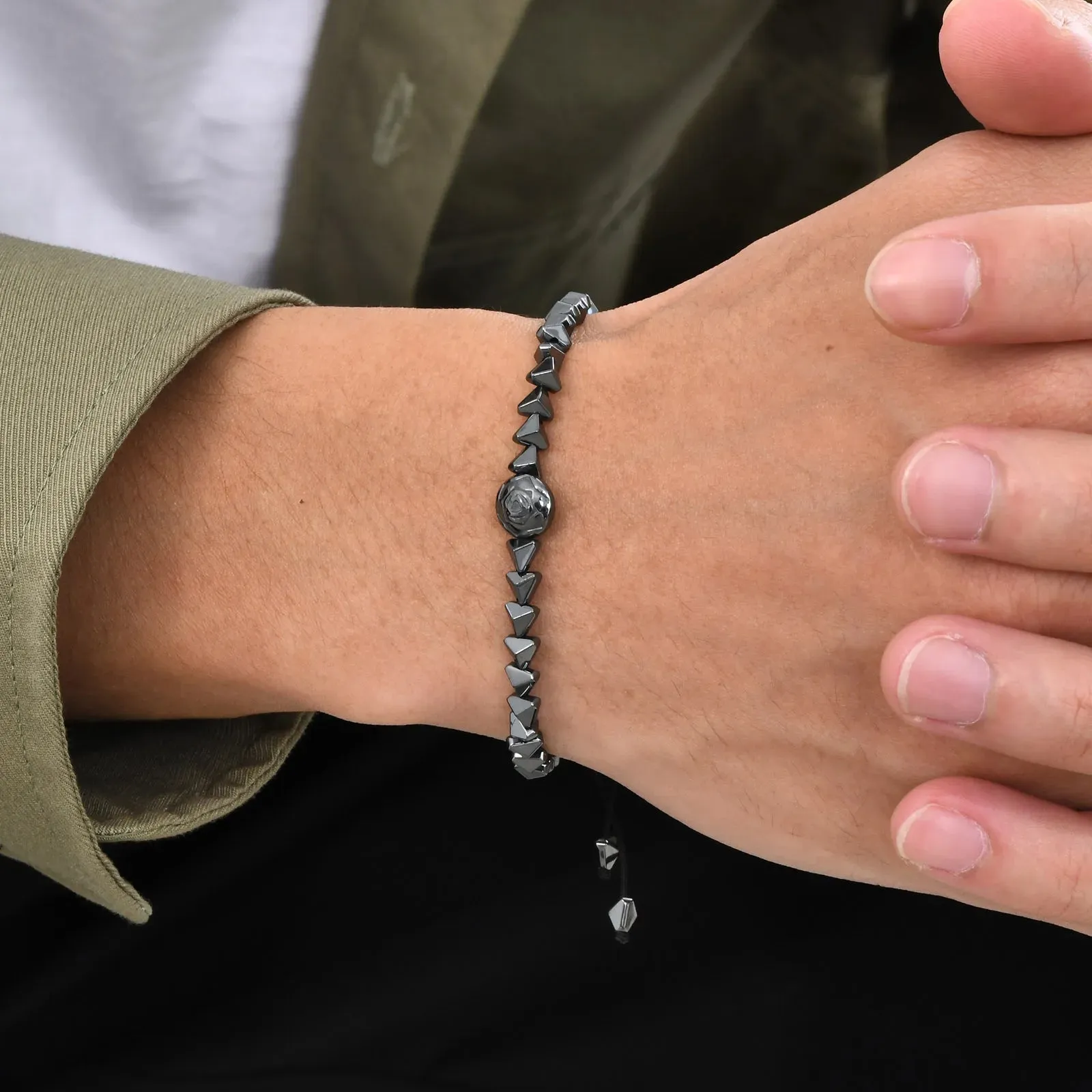 Mprainbow Hematite Rose Charm Bracelets for Men Boys