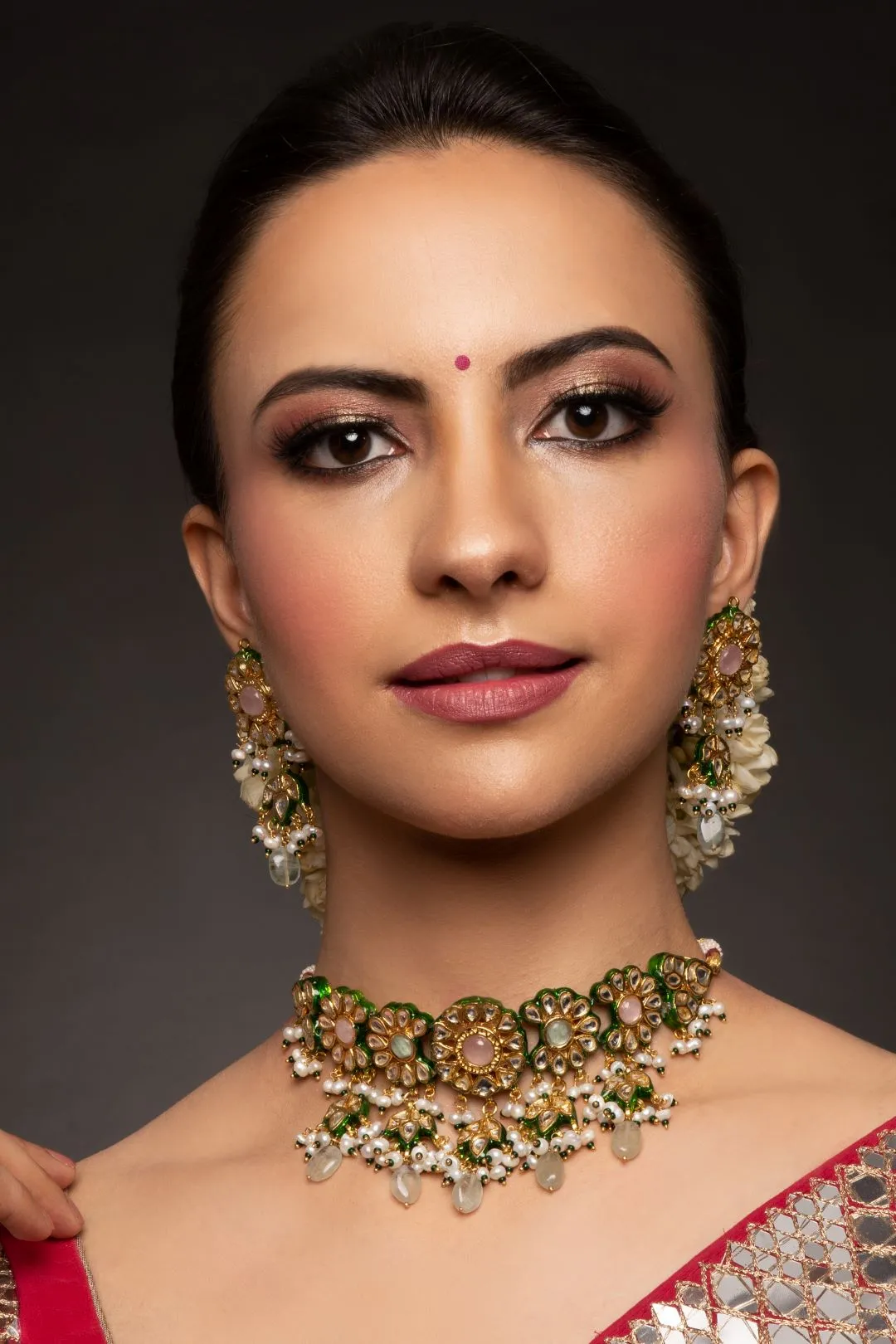 Mysha White Kundan with Green Meenakari Choker & Earrings