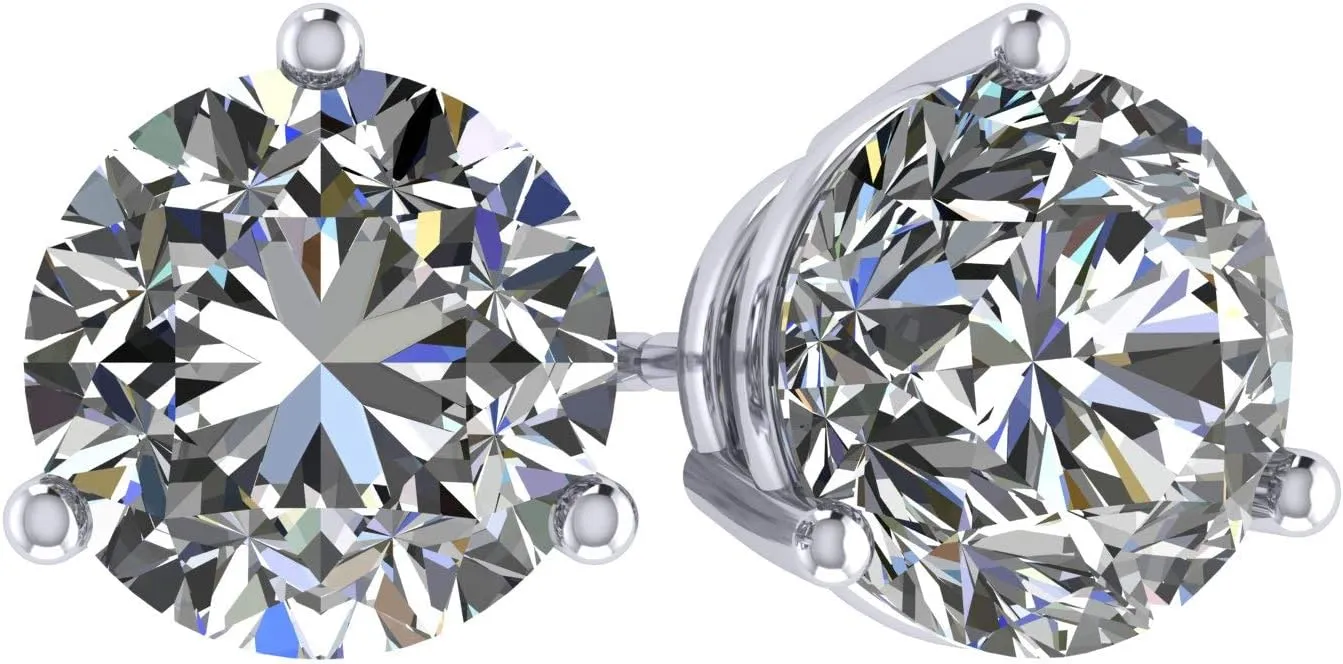 NANA Jewels Round Martini style Simulated Diamond Stud Earrings Silver & CZ 1.50ct-4.00ct Hypoallergenic