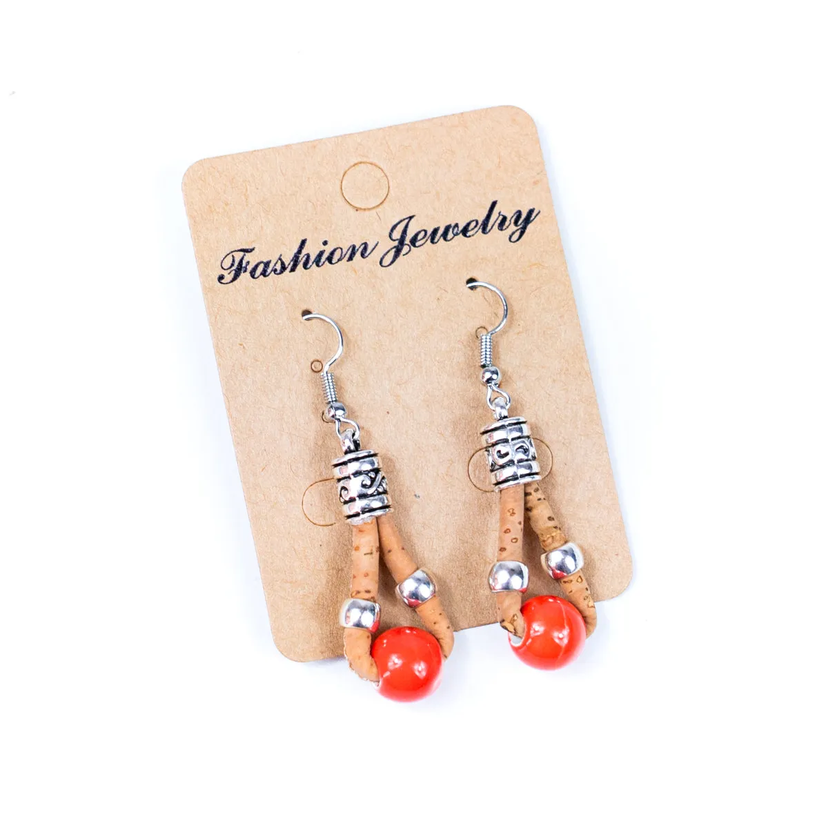 Natural cork and colorful ceramic beads handmade women's earrings-ER-150-MIX-5
