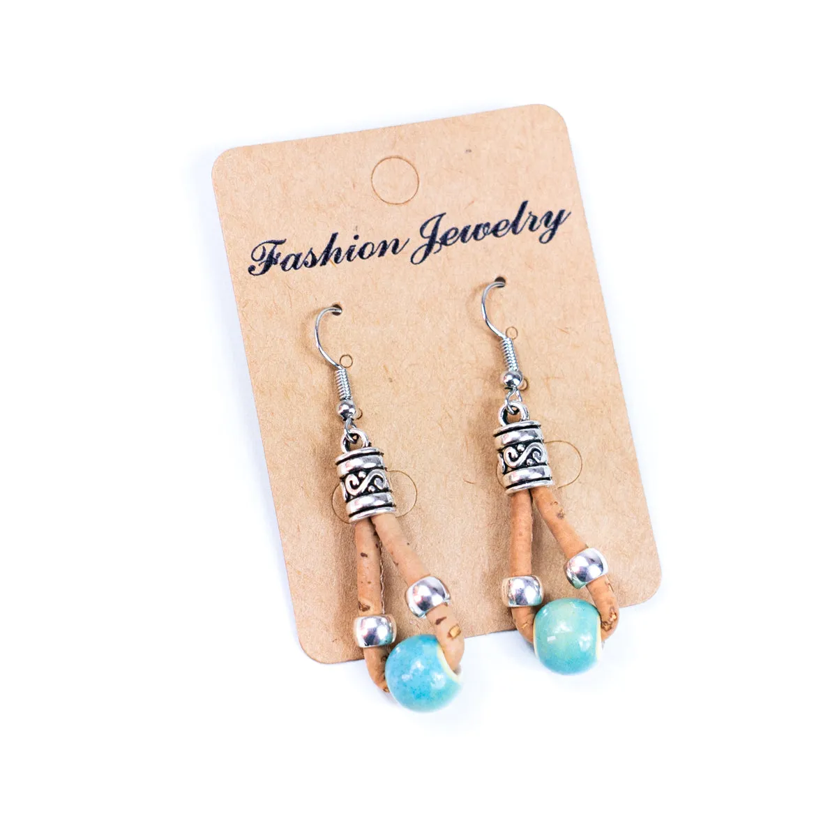 Natural cork and colorful ceramic beads handmade women's earrings-ER-150-MIX-5