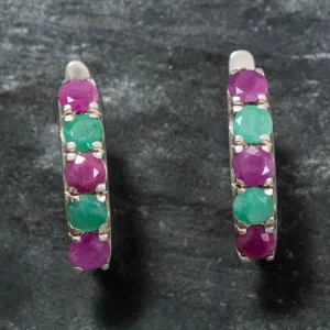 Natural Emerald Earrings - Natural Ruby Earrings - Long Multistone Earrings