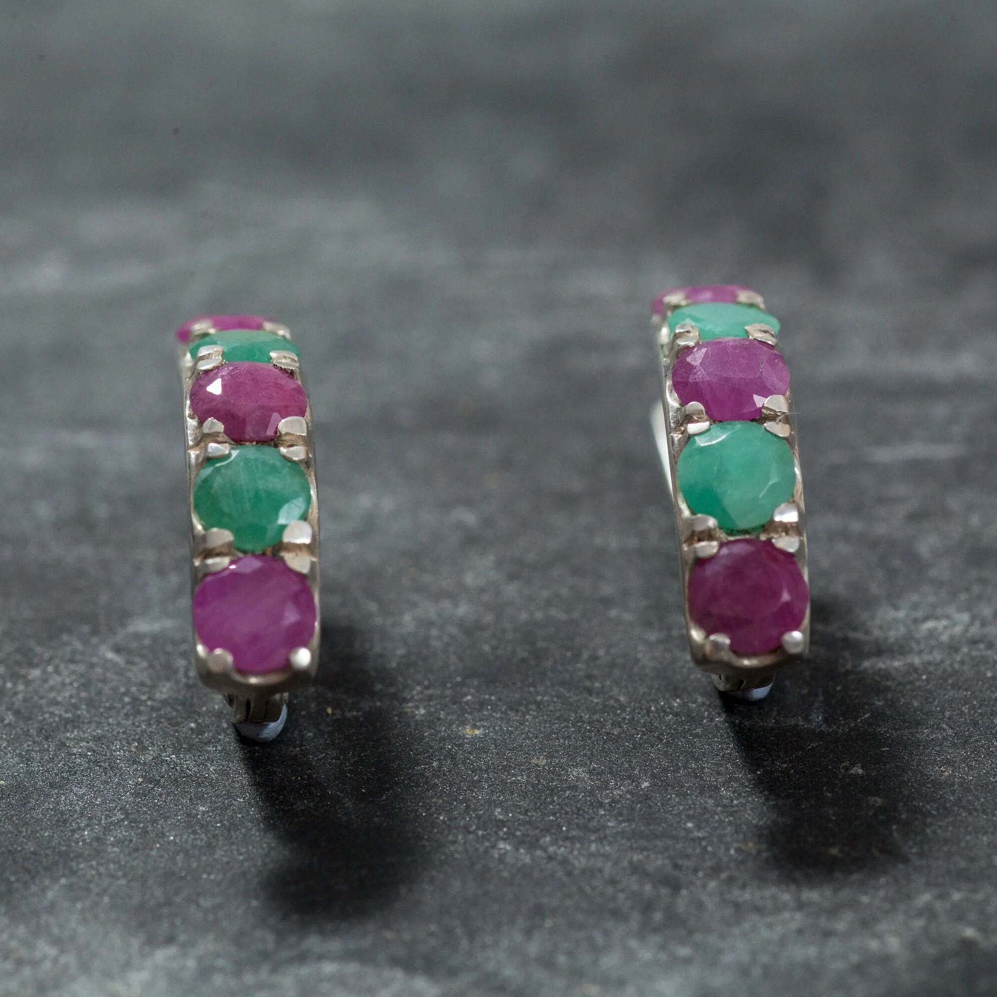 Natural Emerald Earrings - Natural Ruby Earrings - Long Multistone Earrings