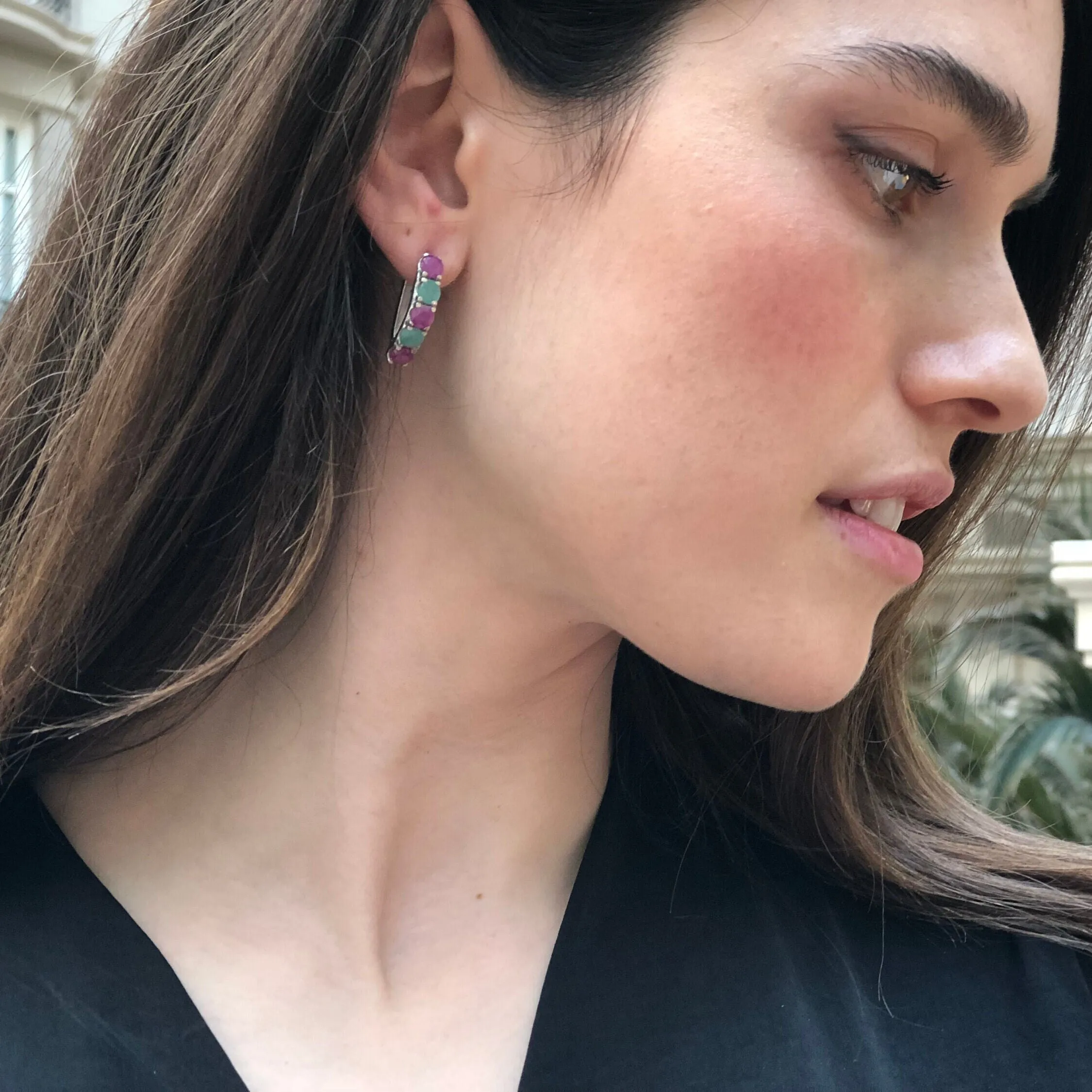 Natural Emerald Earrings - Natural Ruby Earrings - Long Multistone Earrings