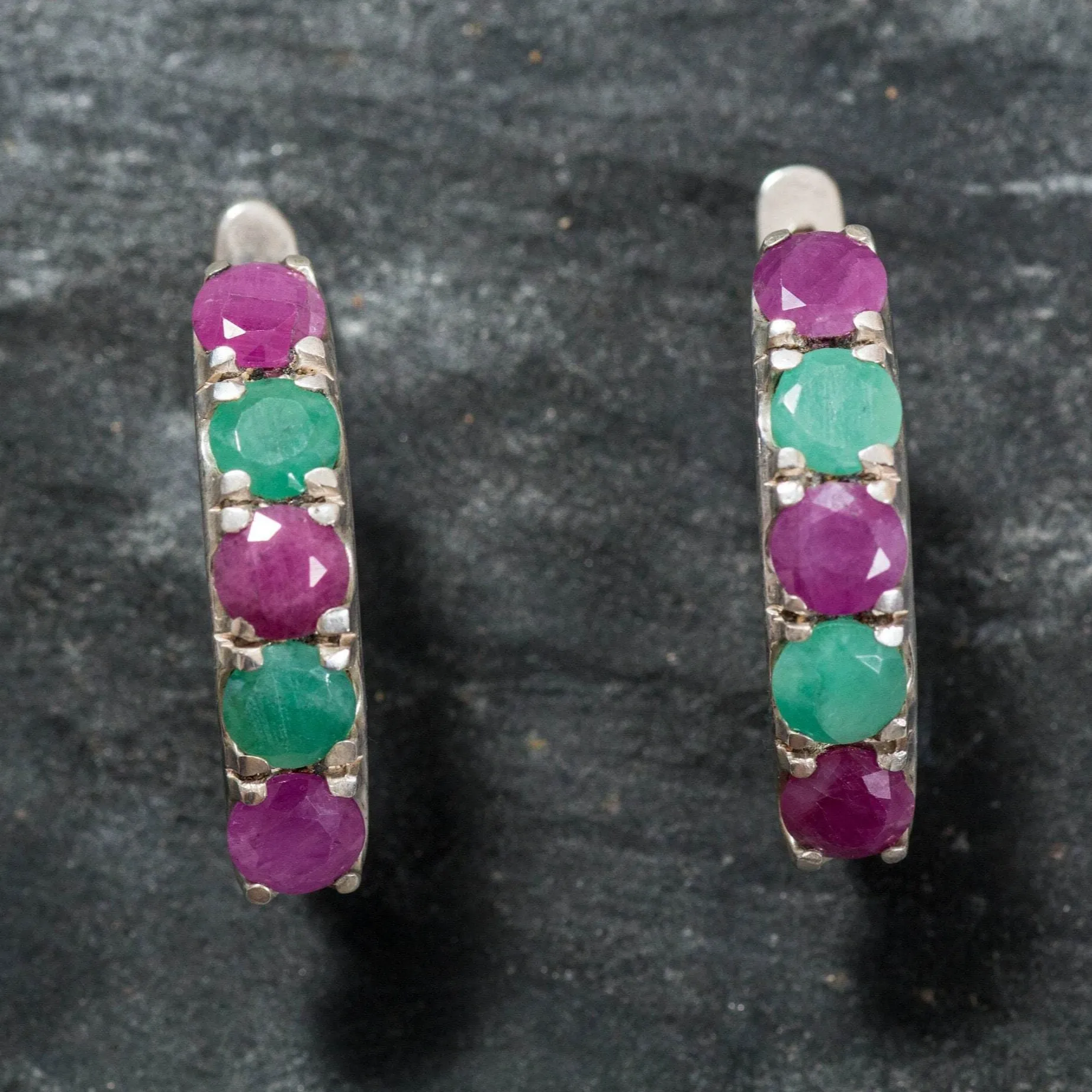 Natural Emerald Earrings - Natural Ruby Earrings - Long Multistone Earrings