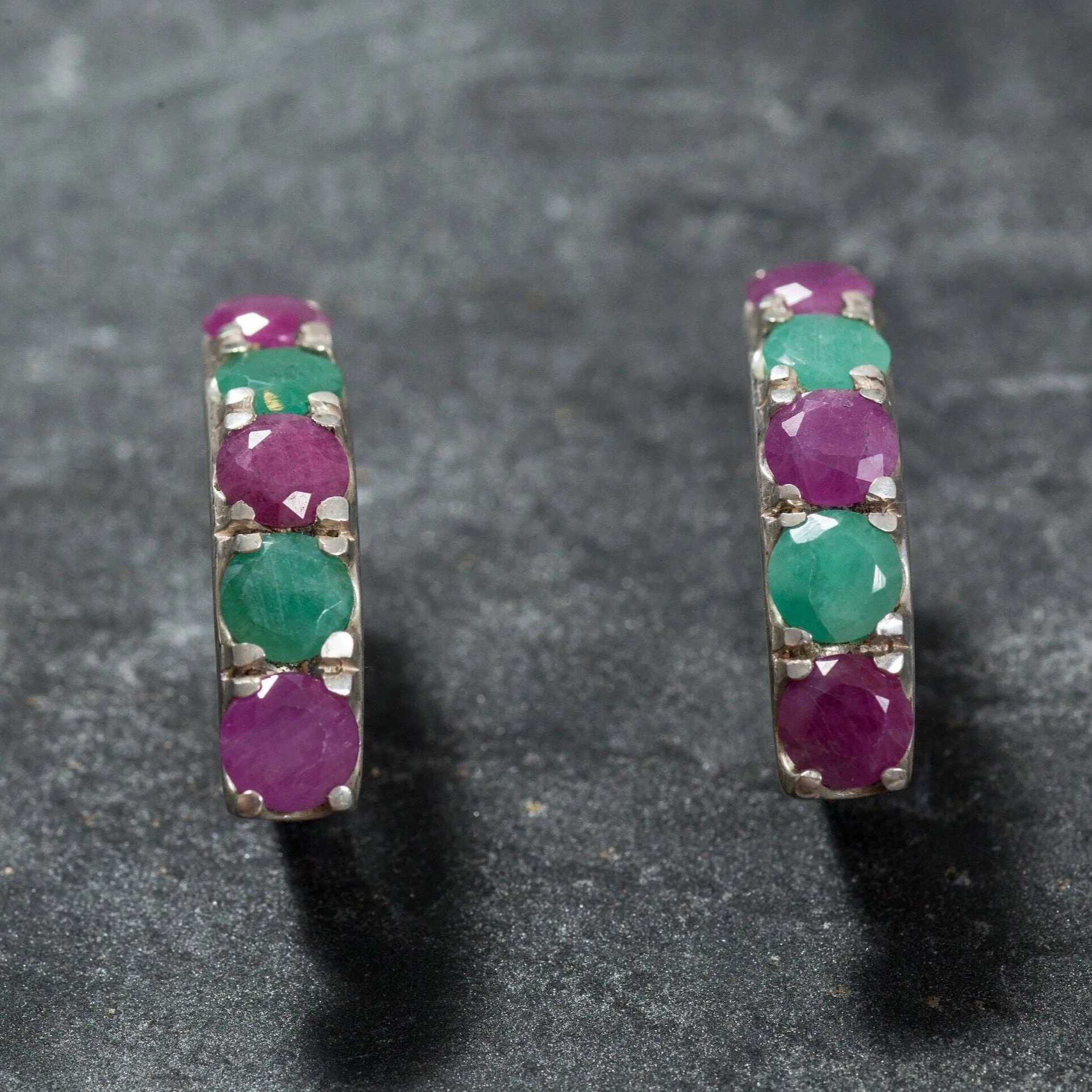 Natural Emerald Earrings - Natural Ruby Earrings - Long Multistone Earrings