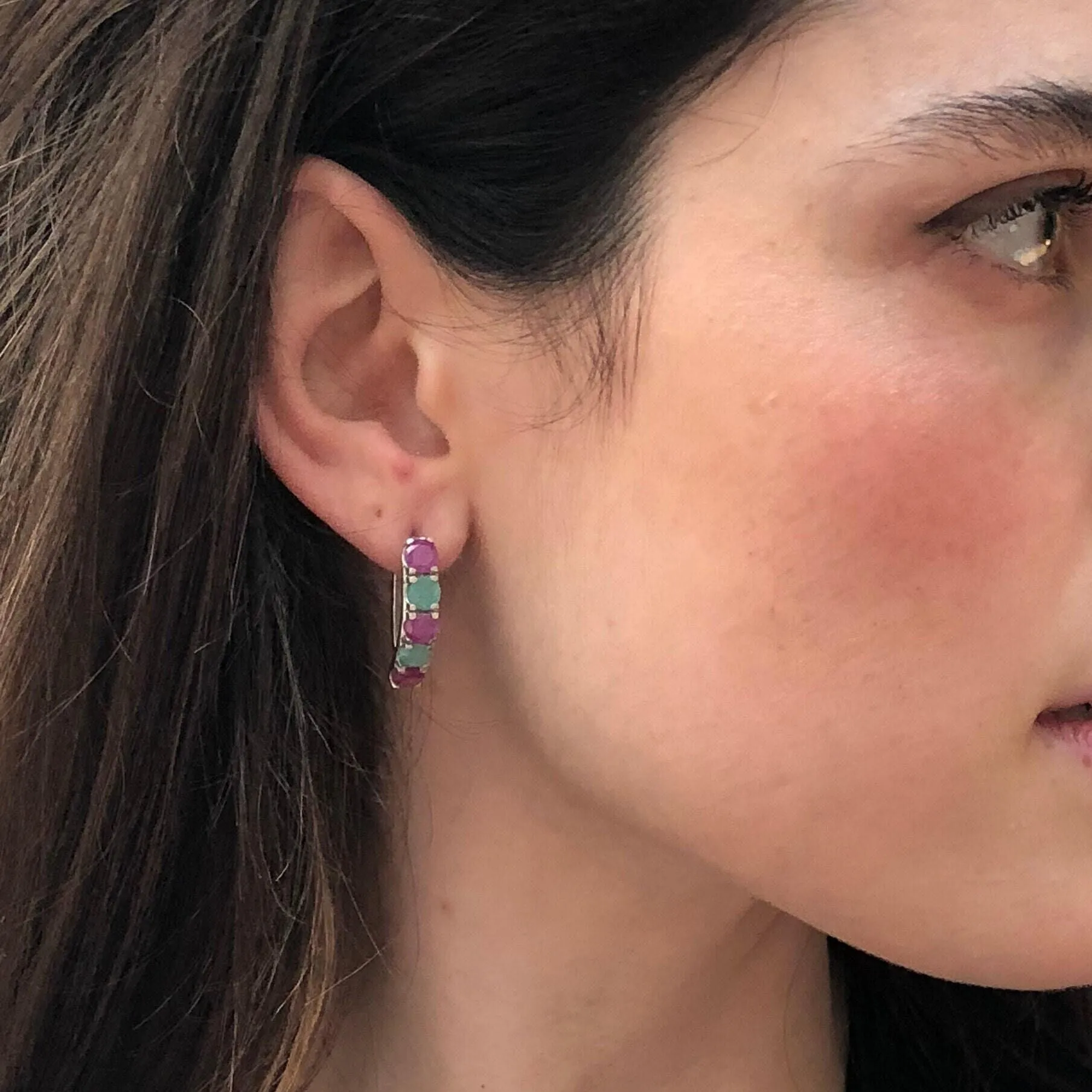 Natural Emerald Earrings - Natural Ruby Earrings - Long Multistone Earrings