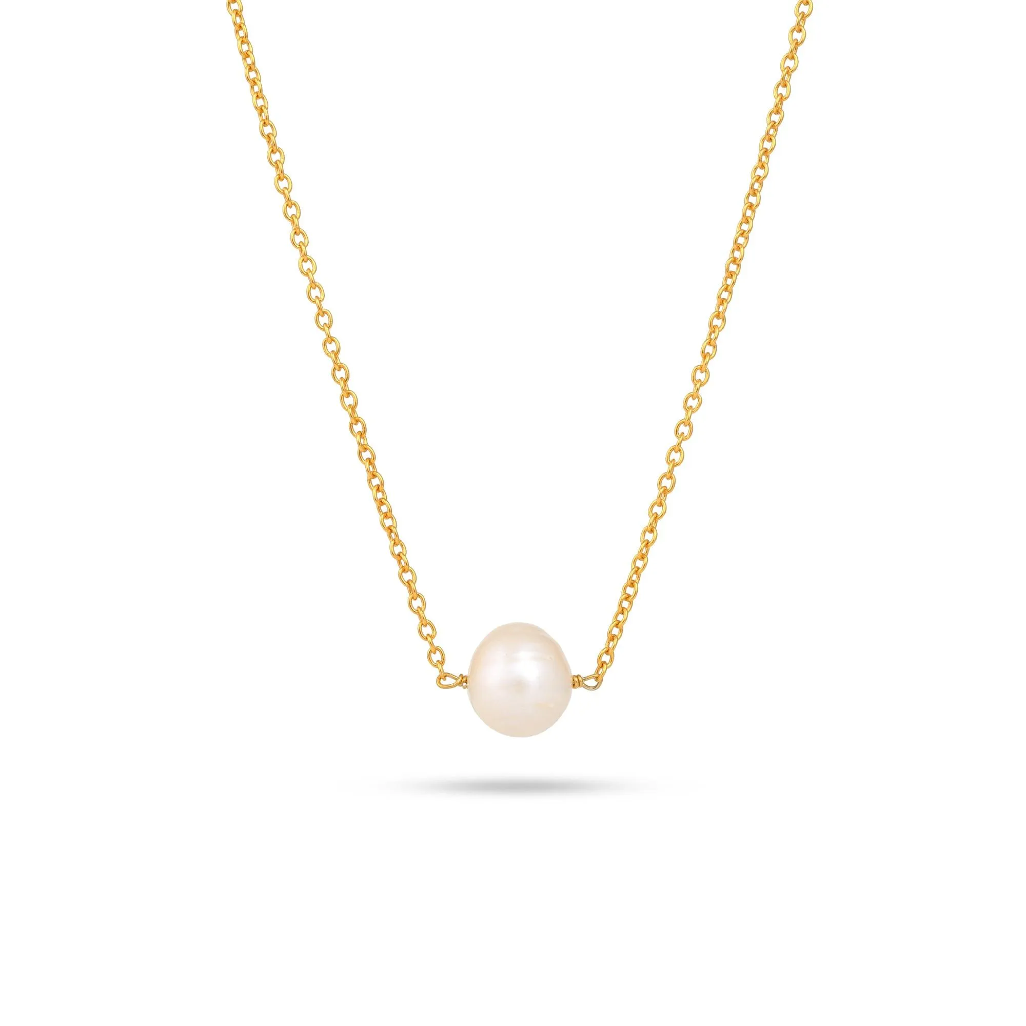 Natural Single Pearl Necklace| 925 Silver| 18kt Gold Plated -From Purl