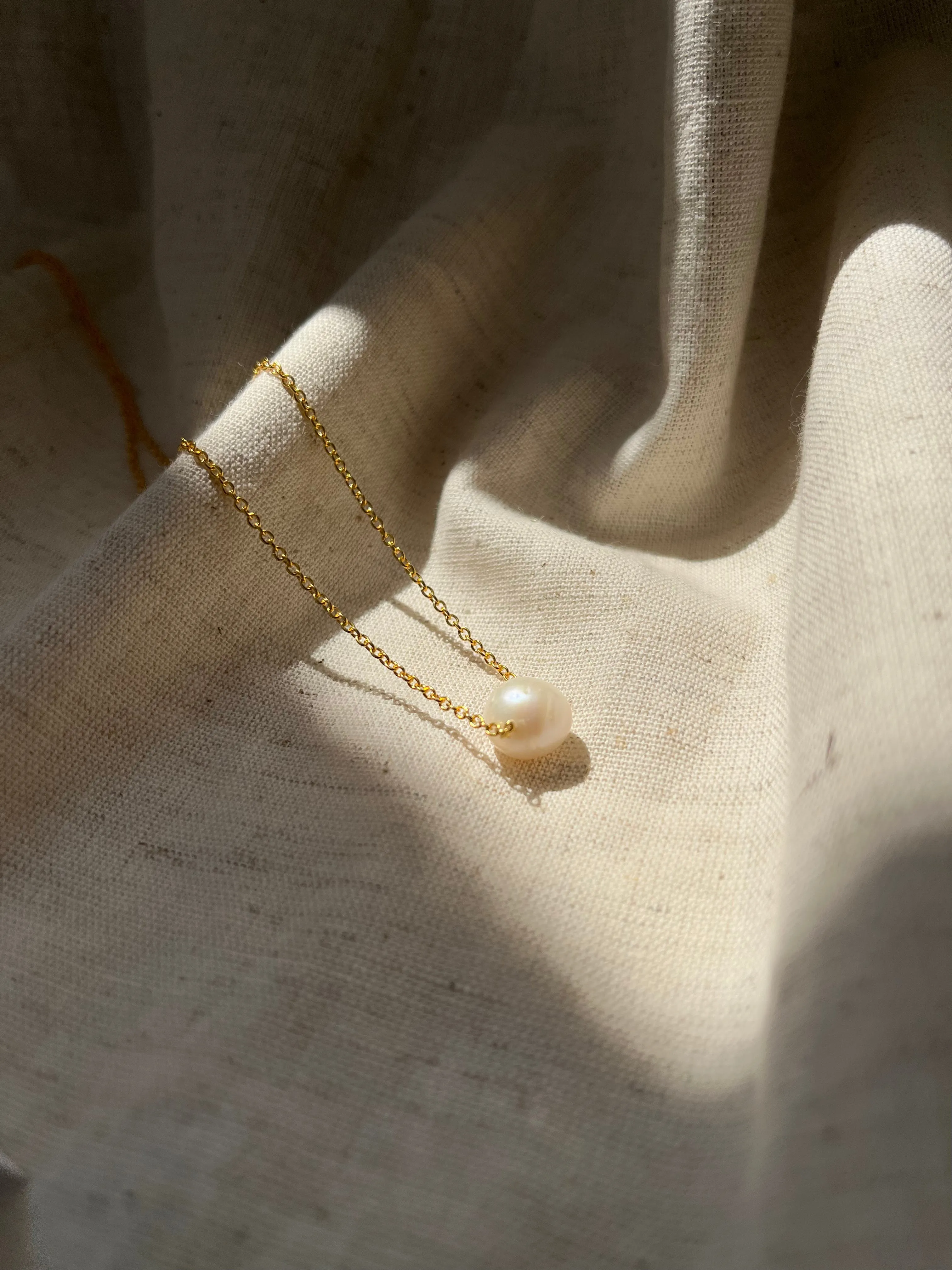 Natural Single Pearl Necklace| 925 Silver| 18kt Gold Plated -From Purl