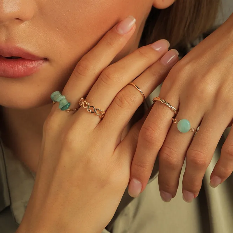Natural Stone Stackable Ring Set, Natural Stone 5 Pieces Stacked Ring Set, Boho Style Multiple Finger Rings