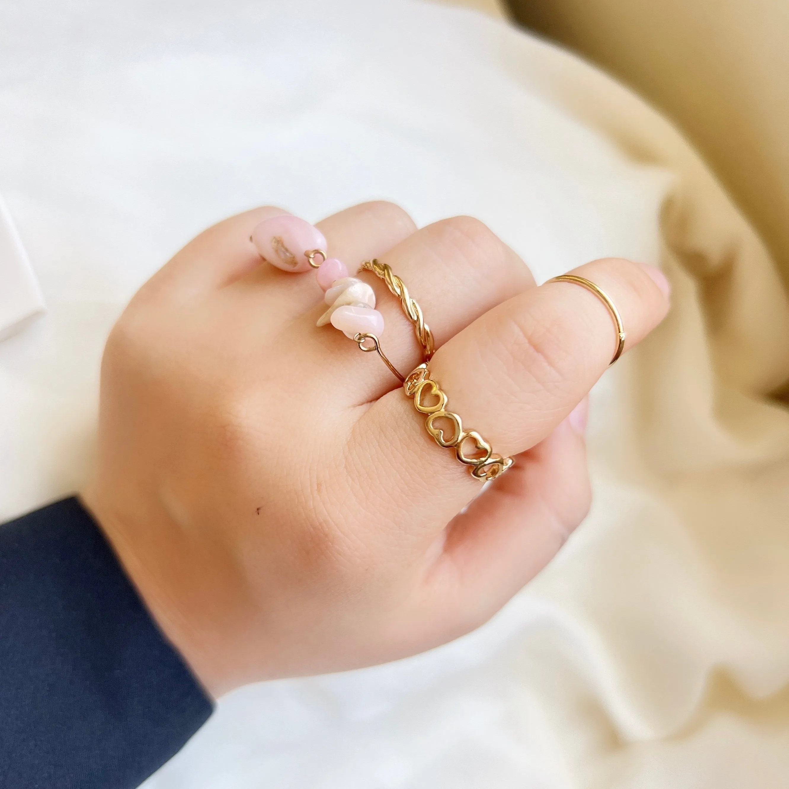Natural Stone Stackable Ring Set, Natural Stone 5 Pieces Stacked Ring Set, Boho Style Multiple Finger Rings