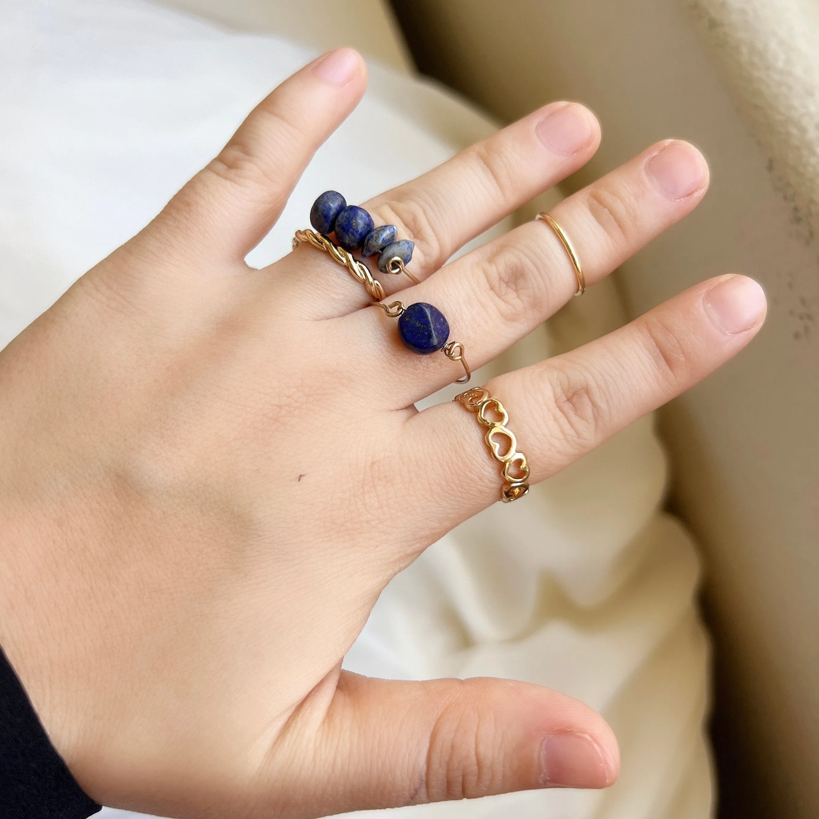 Natural Stone Stackable Ring Set, Natural Stone 5 Pieces Stacked Ring Set, Boho Style Multiple Finger Rings