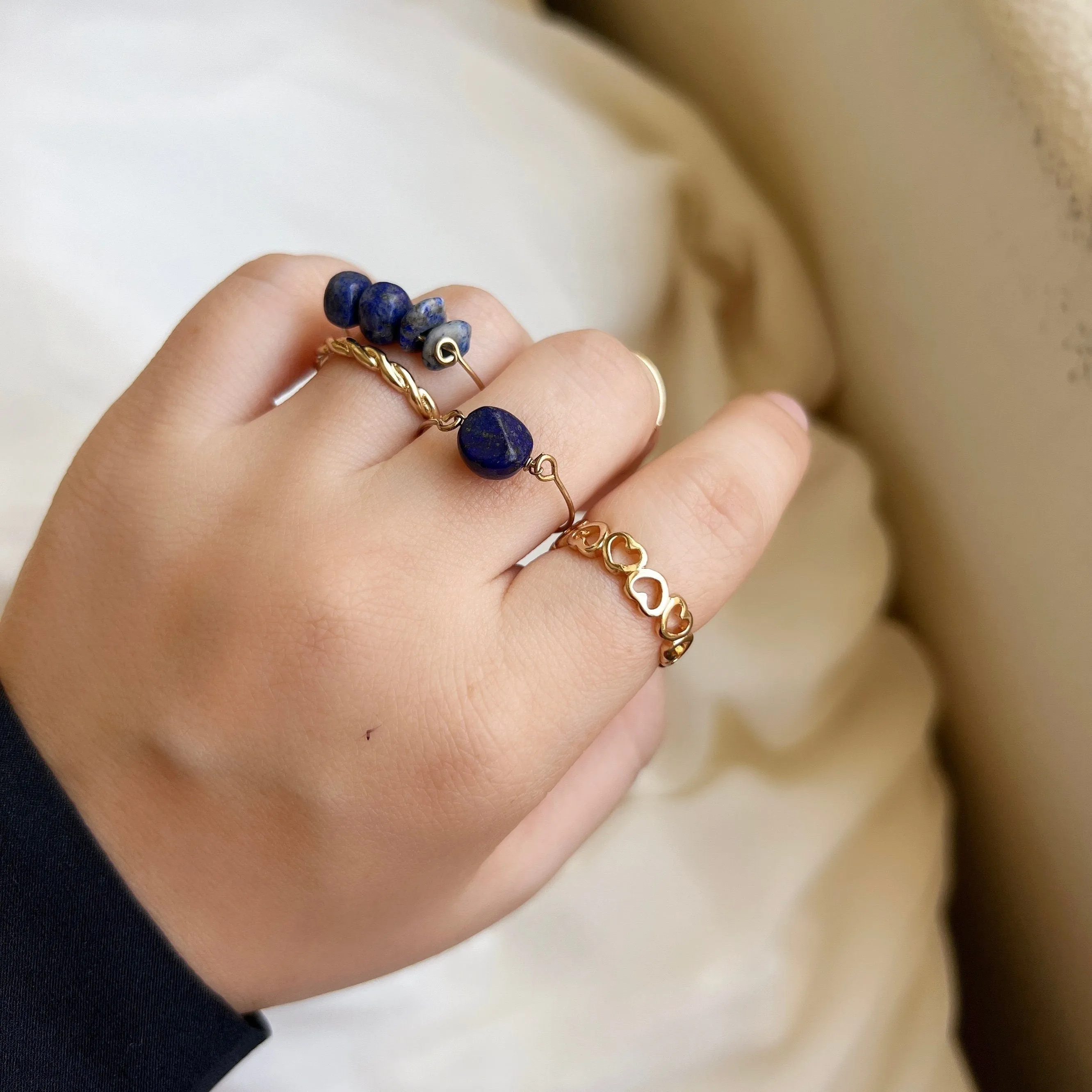Natural Stone Stackable Ring Set, Natural Stone 5 Pieces Stacked Ring Set, Boho Style Multiple Finger Rings