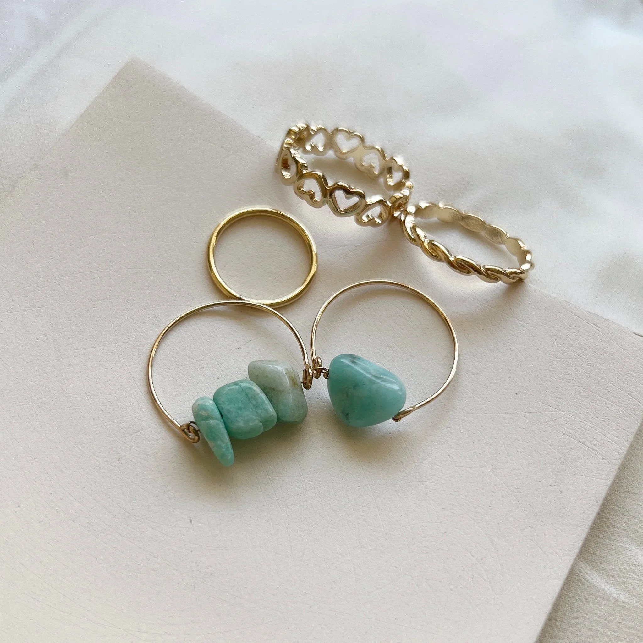 Natural Stone Stackable Ring Set, Natural Stone 5 Pieces Stacked Ring Set, Boho Style Multiple Finger Rings