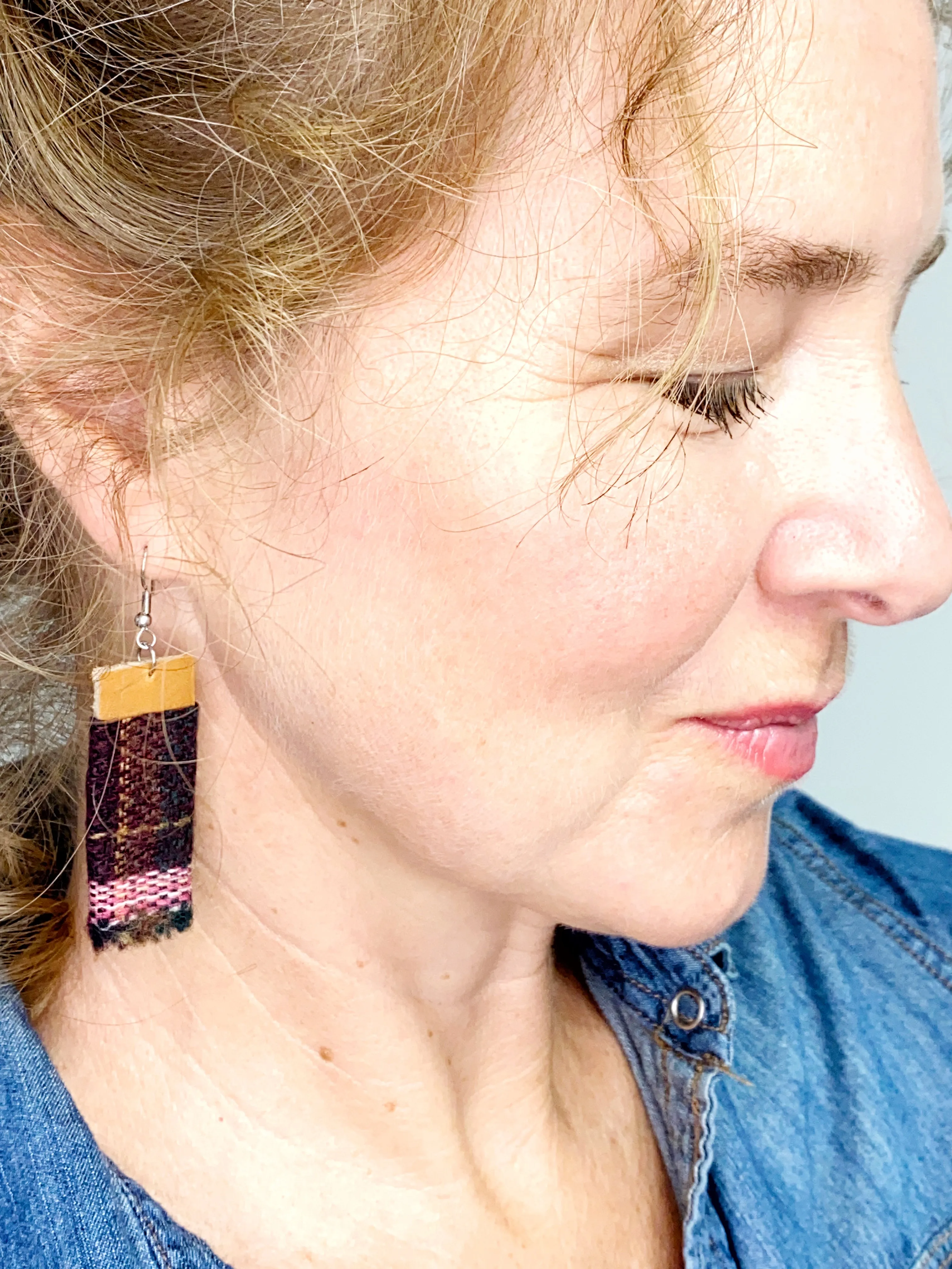 NEW! Eco Friendly WOOL Maroon Leather Earrings, Upcycled Earrings, Gift for Her